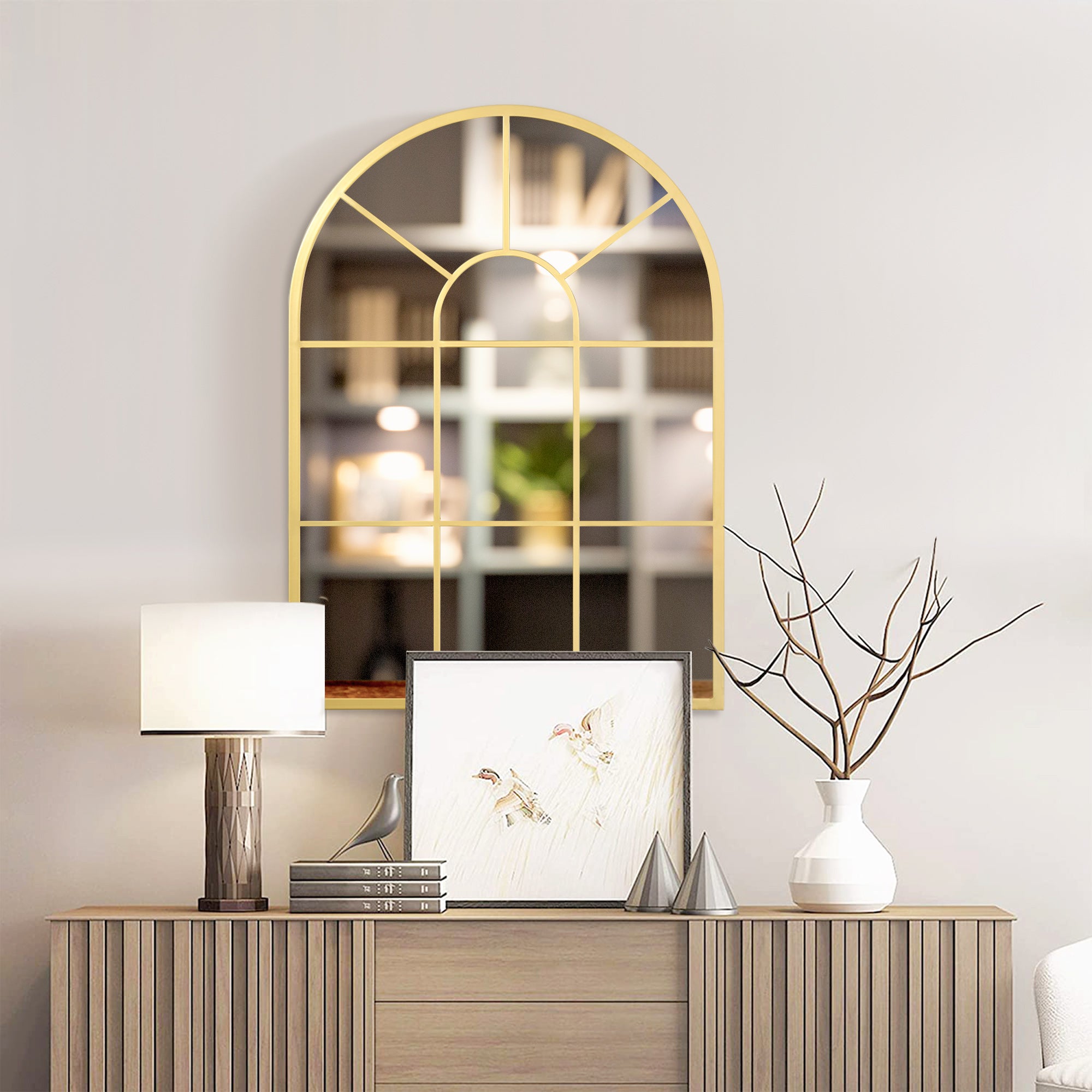 Espelho Decorativo de Parede 50x70cm Cor Ouro para Sala de Estar e Dormitório