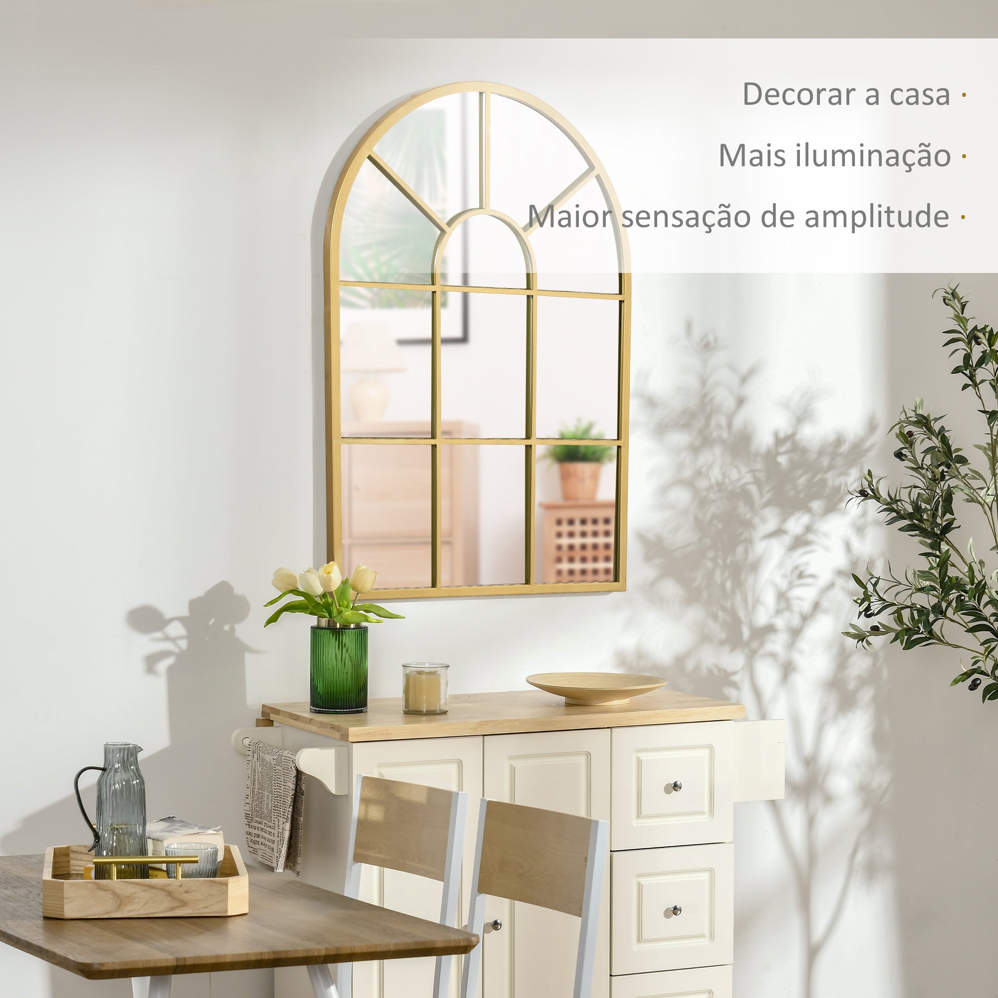 Espelho Decorativo de Parede 50x70cm Cor Ouro para Sala de Estar e Dormitório