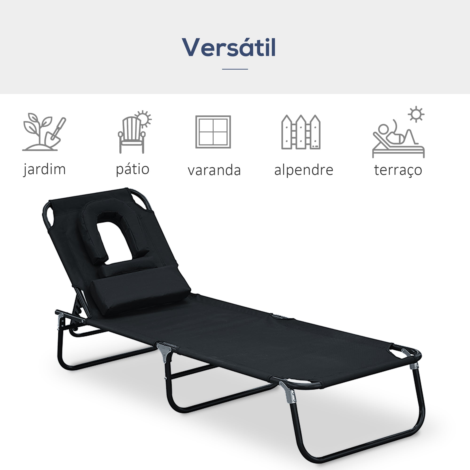 Espreguiçadeira Dobrável 190x56x28cm Preto