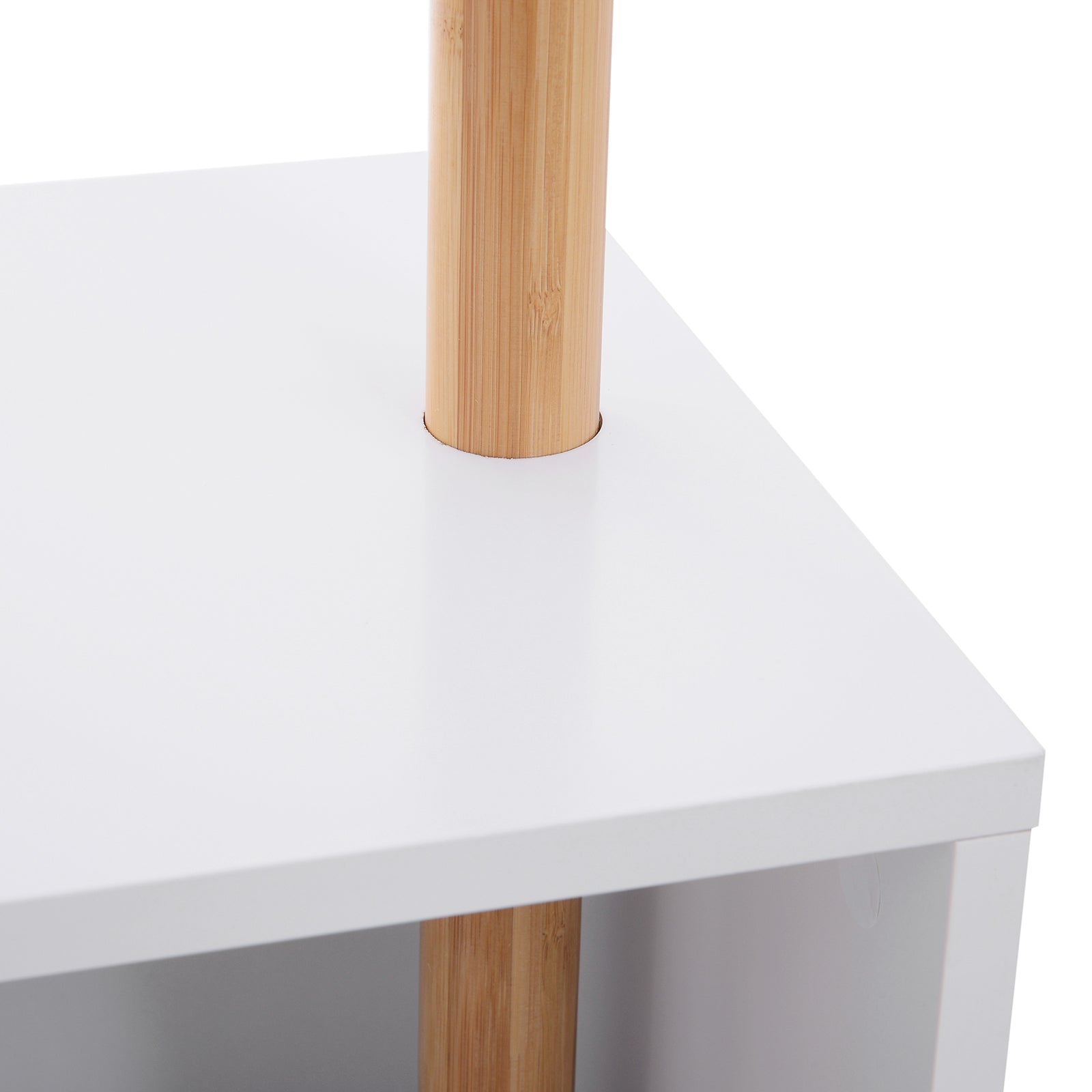 Cabide de Pé com Sapateira Moderno 6 Ganchos Bambu Branco e Madeira 40x30x180cm