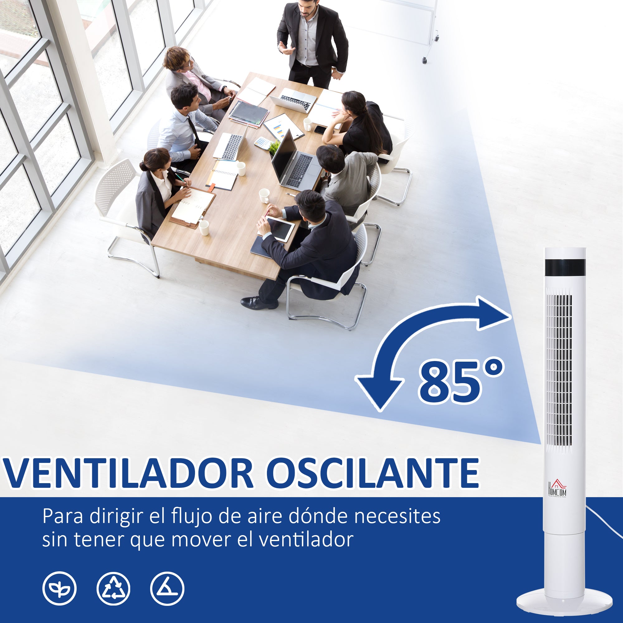 Ventilador de Torre Branco Ø30x110 cm com 3 Modos e 3 Velocidades