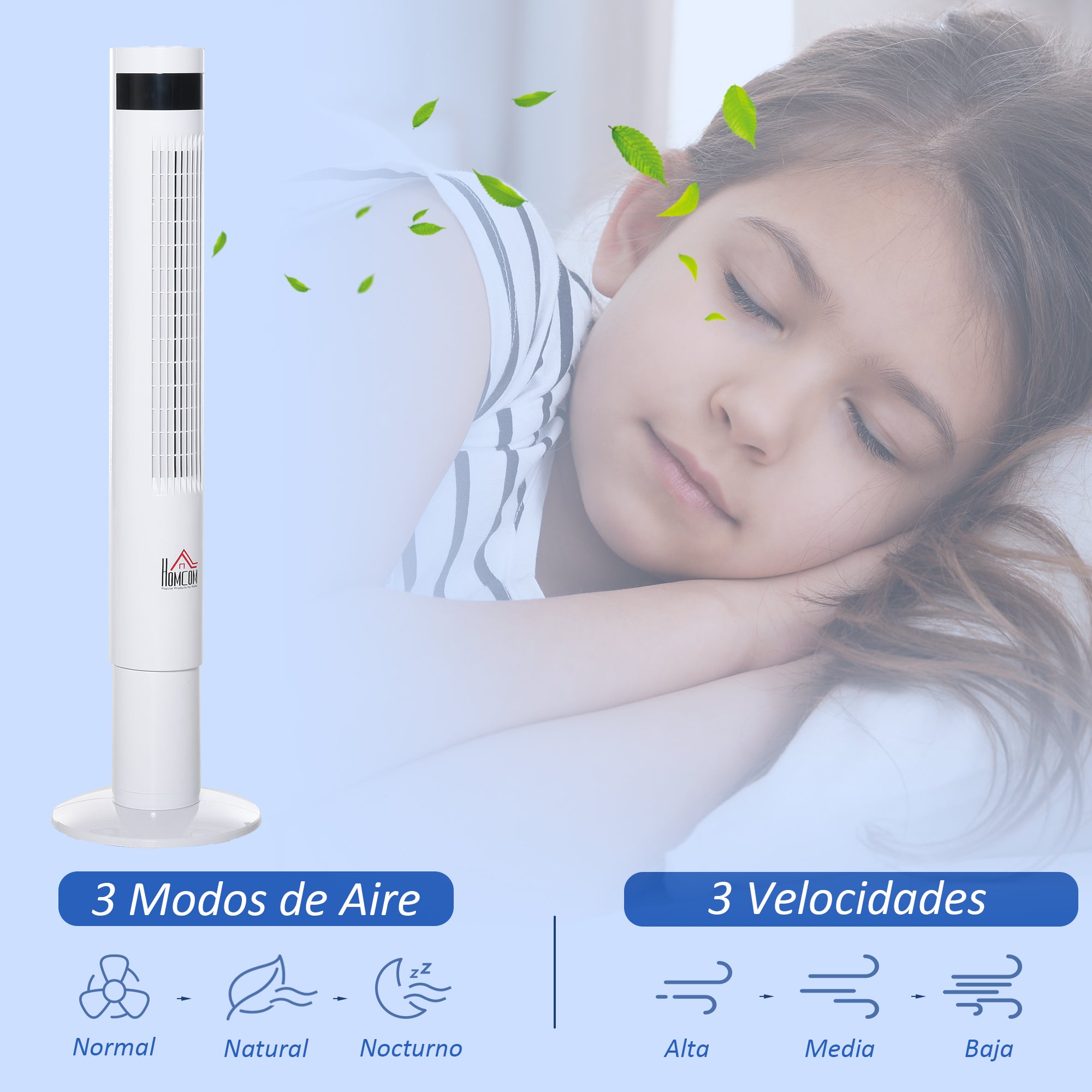 Ventilador de Torre Branco Ø30x110 cm com 3 Modos e 3 Velocidades