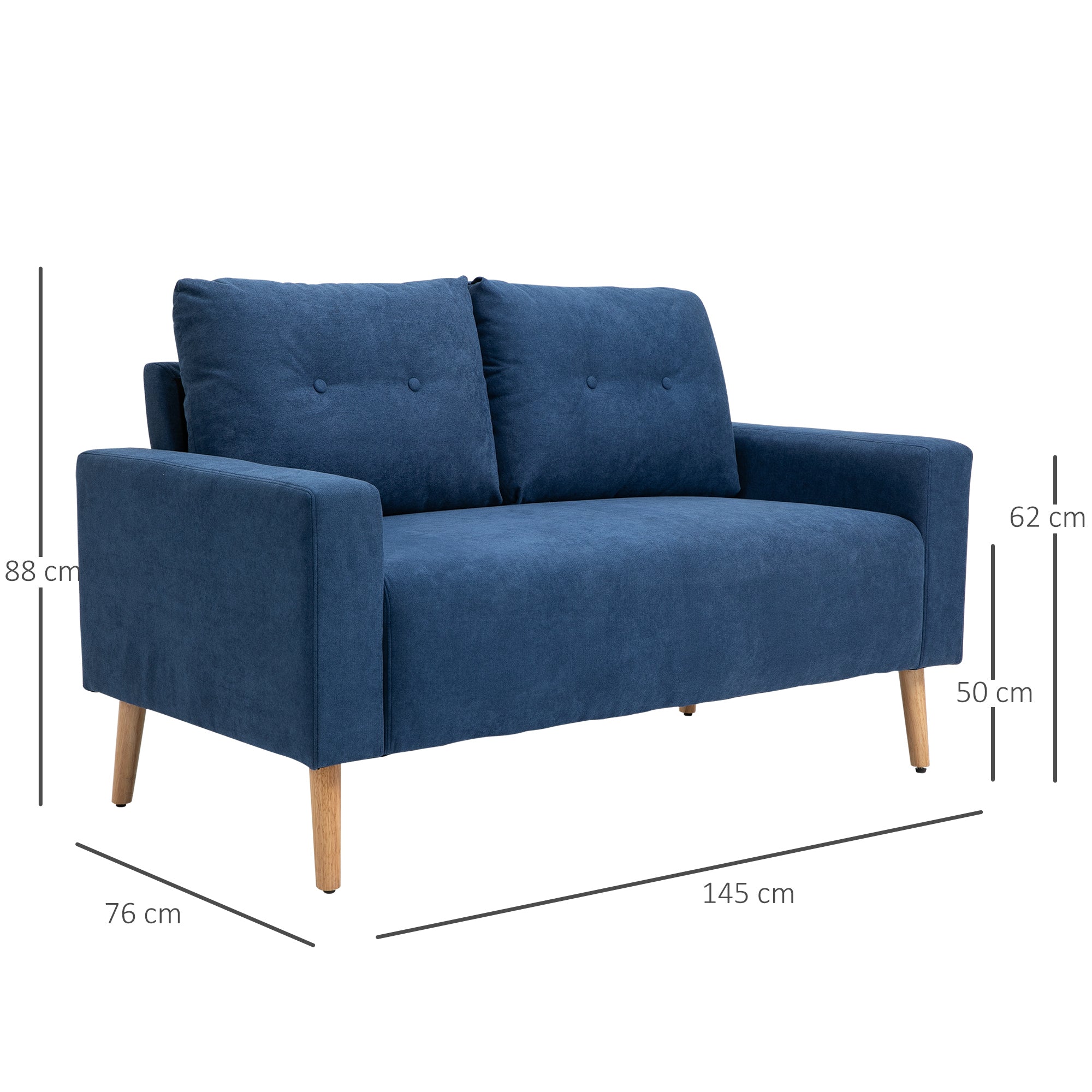 Sofá de 2 Lugares Estofado em Poliéster Azul 145x76x88 cm