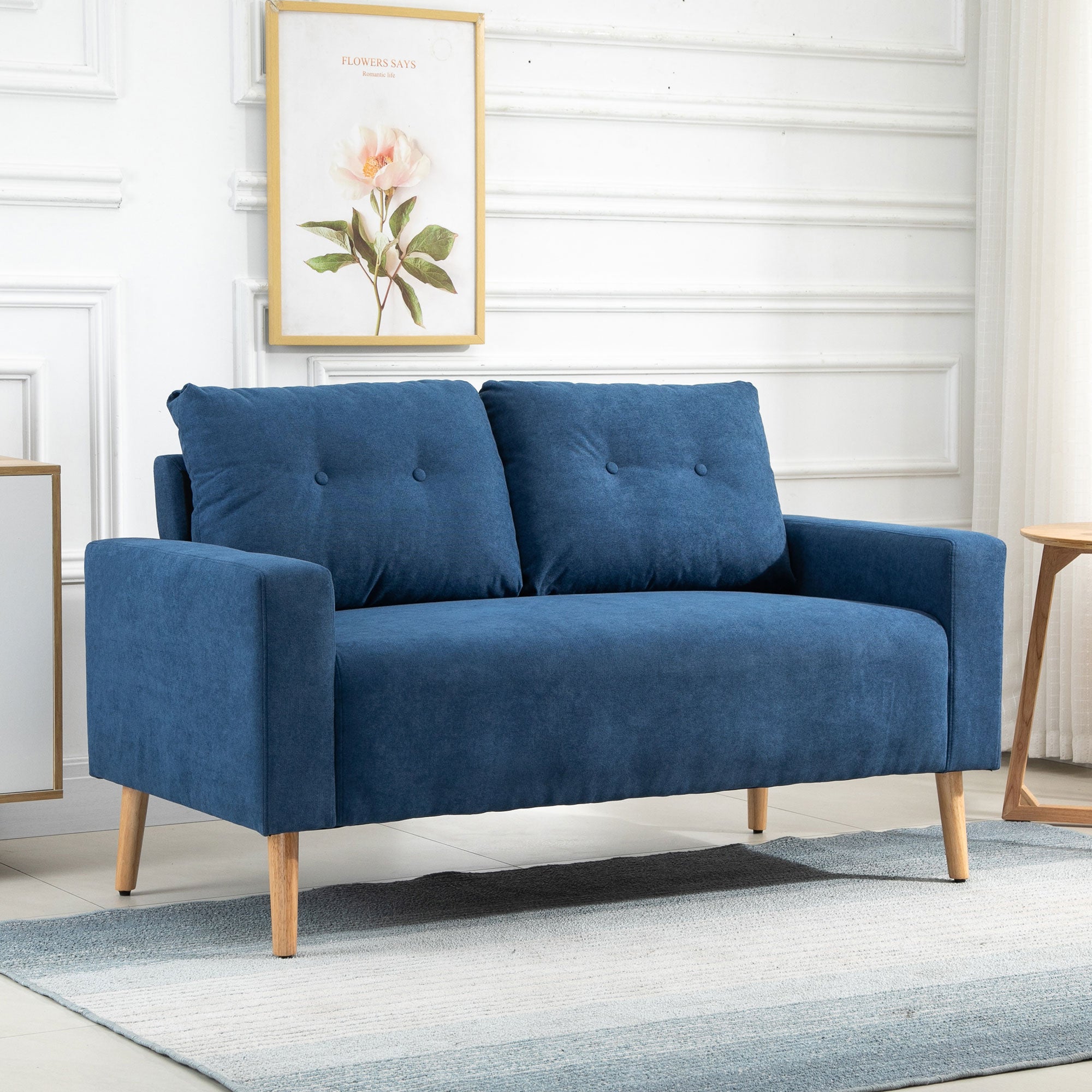 Sofá de 2 Lugares Estofado em Poliéster Azul 145x76x88 cm