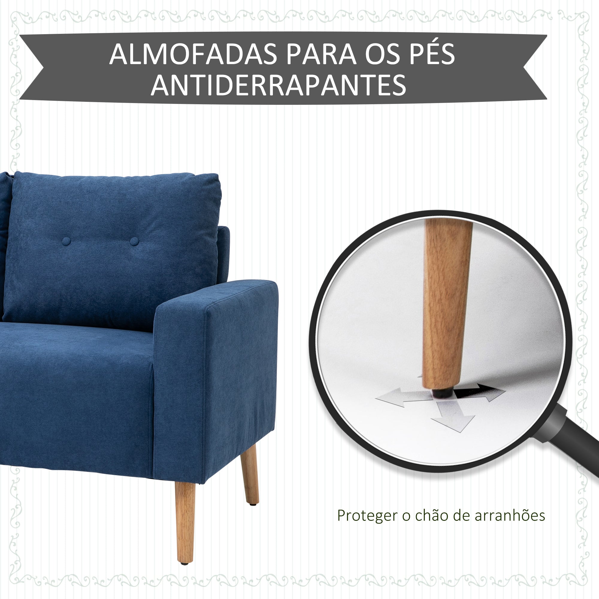 Sofá de 2 Lugares Estofado em Poliéster Azul 145x76x88 cm