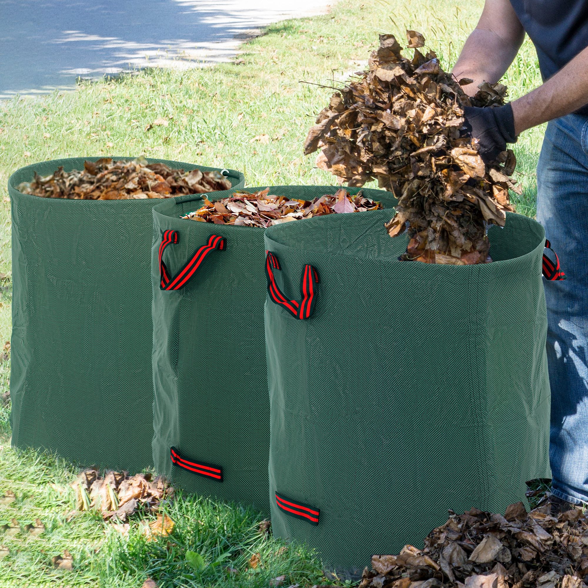 Conjunto de 3 Sacos de Resíduos de Jardim 272L Verde Ø67x76 cm