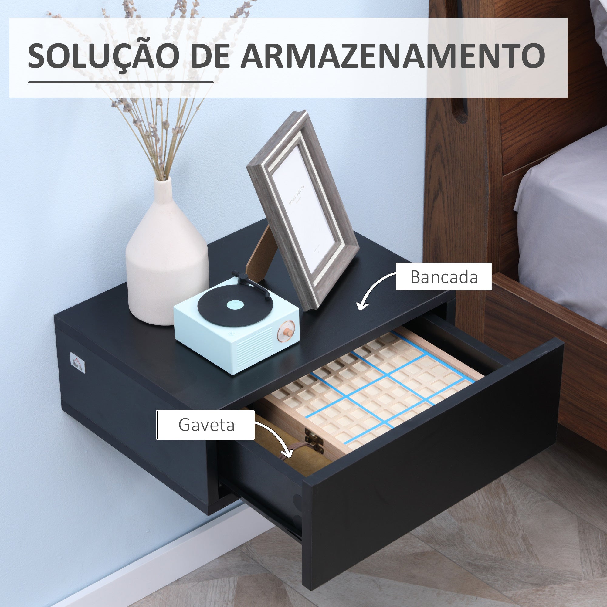 Conjunto de 2 Mesas de Cabeceira 40x30x15 cm Preto - Estilo Moderno e Funcional