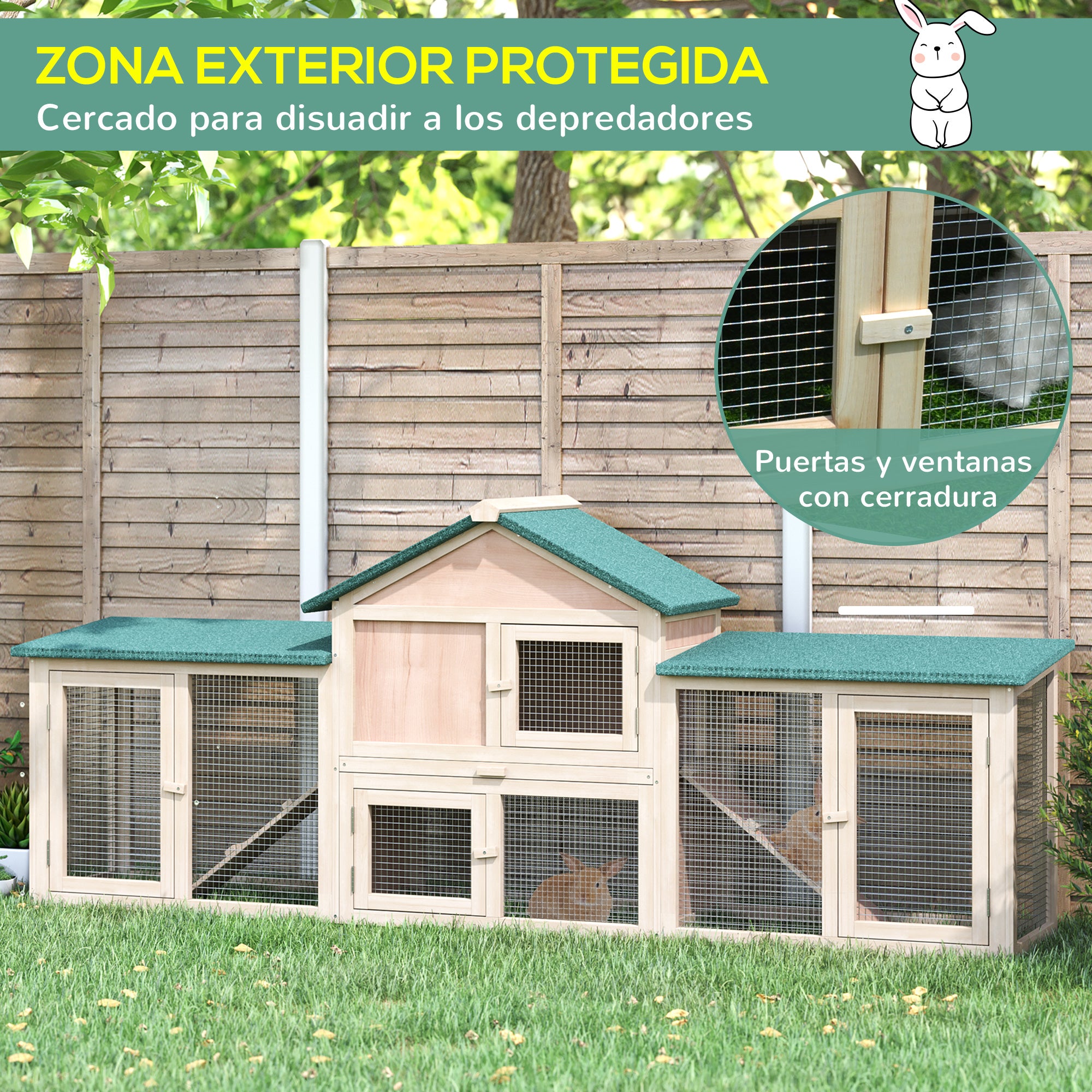 Coelheira Exterior Grande de Madeira Natural 210x45.5x84.5cm - Cor de Madeira e Verde