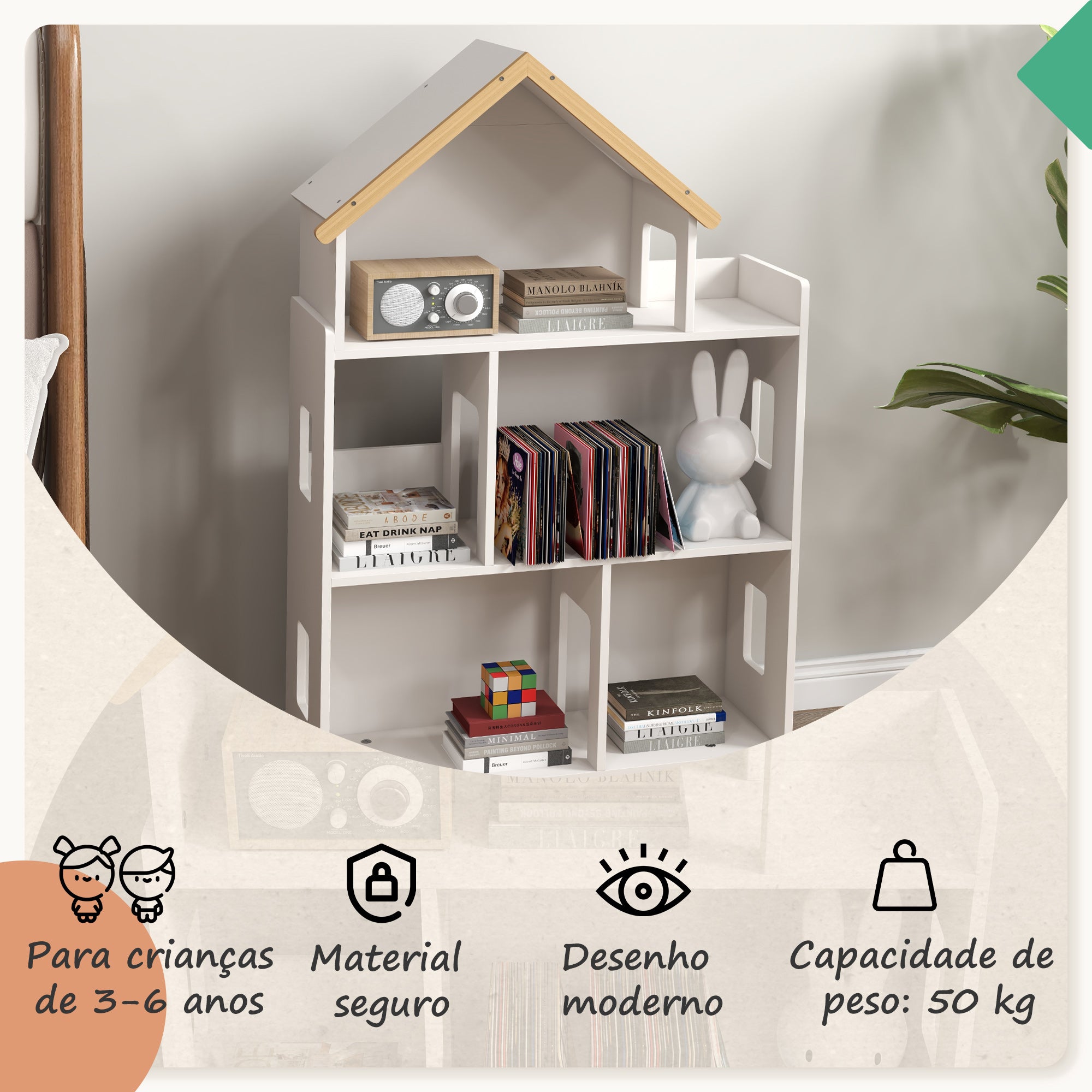 Estante Infantil Organizador de Brinquedos 3 Níveis 65x25x108,5 cm Branco