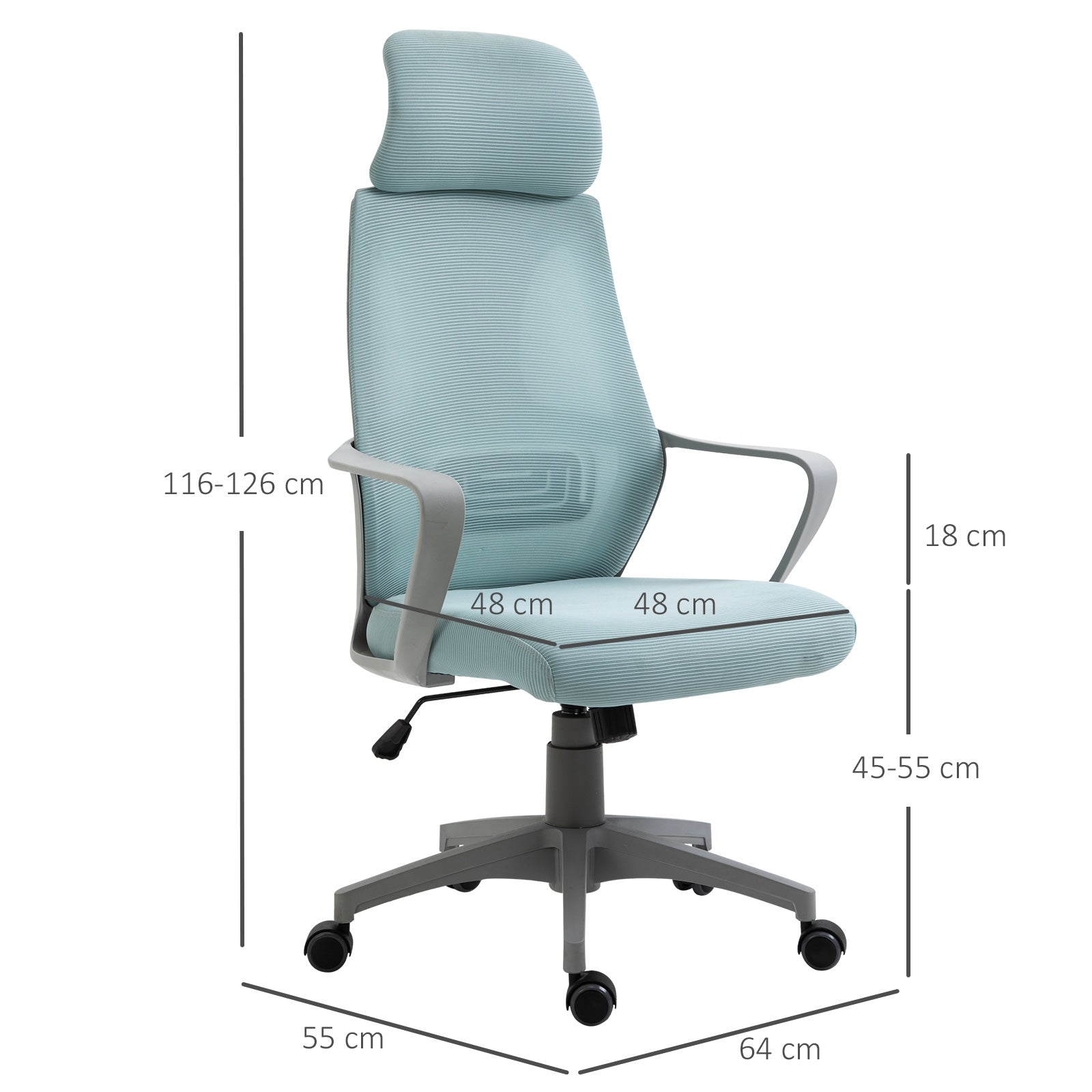 Cadeira de Escritório Ergonômica Azul 64x58x116-126 cm