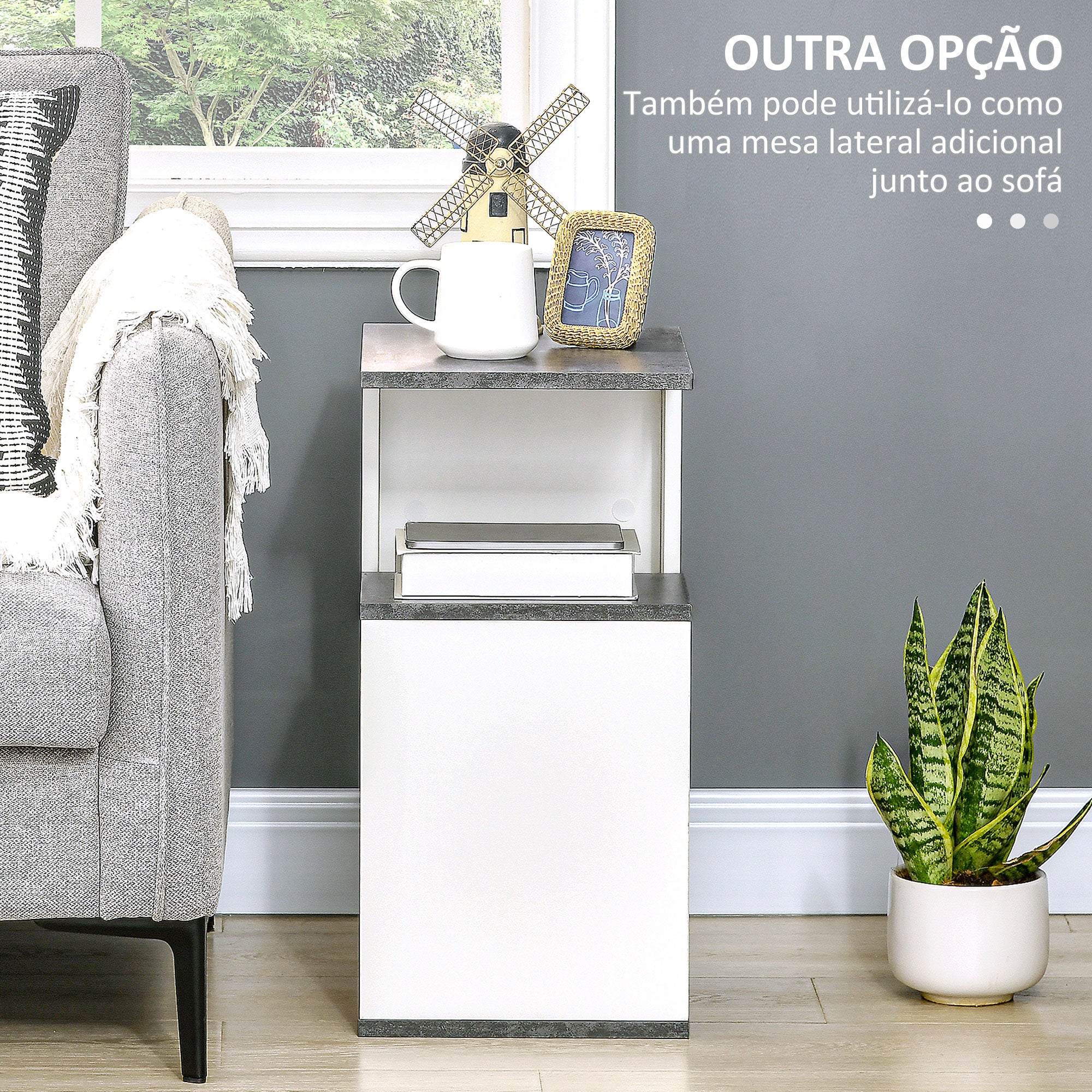 Mesa Auxiliar Moderna – 35x29,5x60cm – Cinza e Branco – Aglomerado Laminado