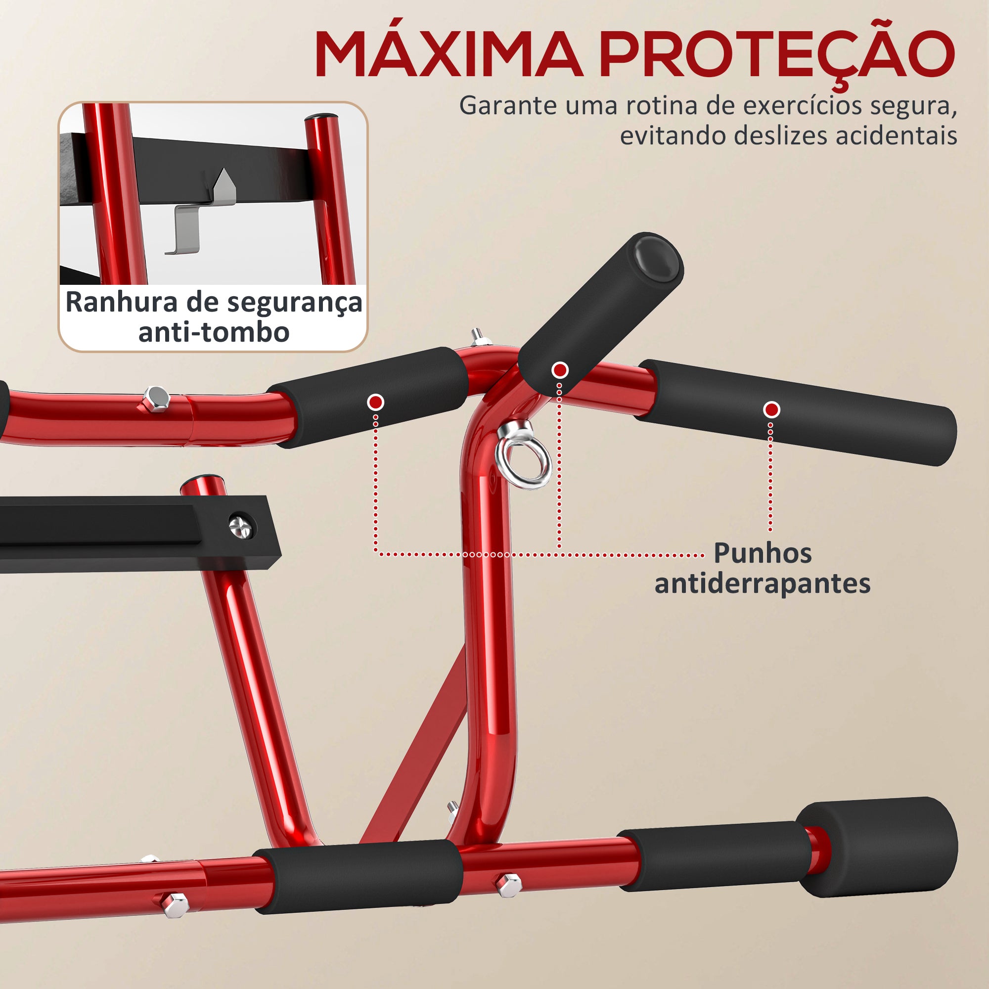 Barra de Elevação Multifuncional – 96x45x27 cm – Vermelha – Aço