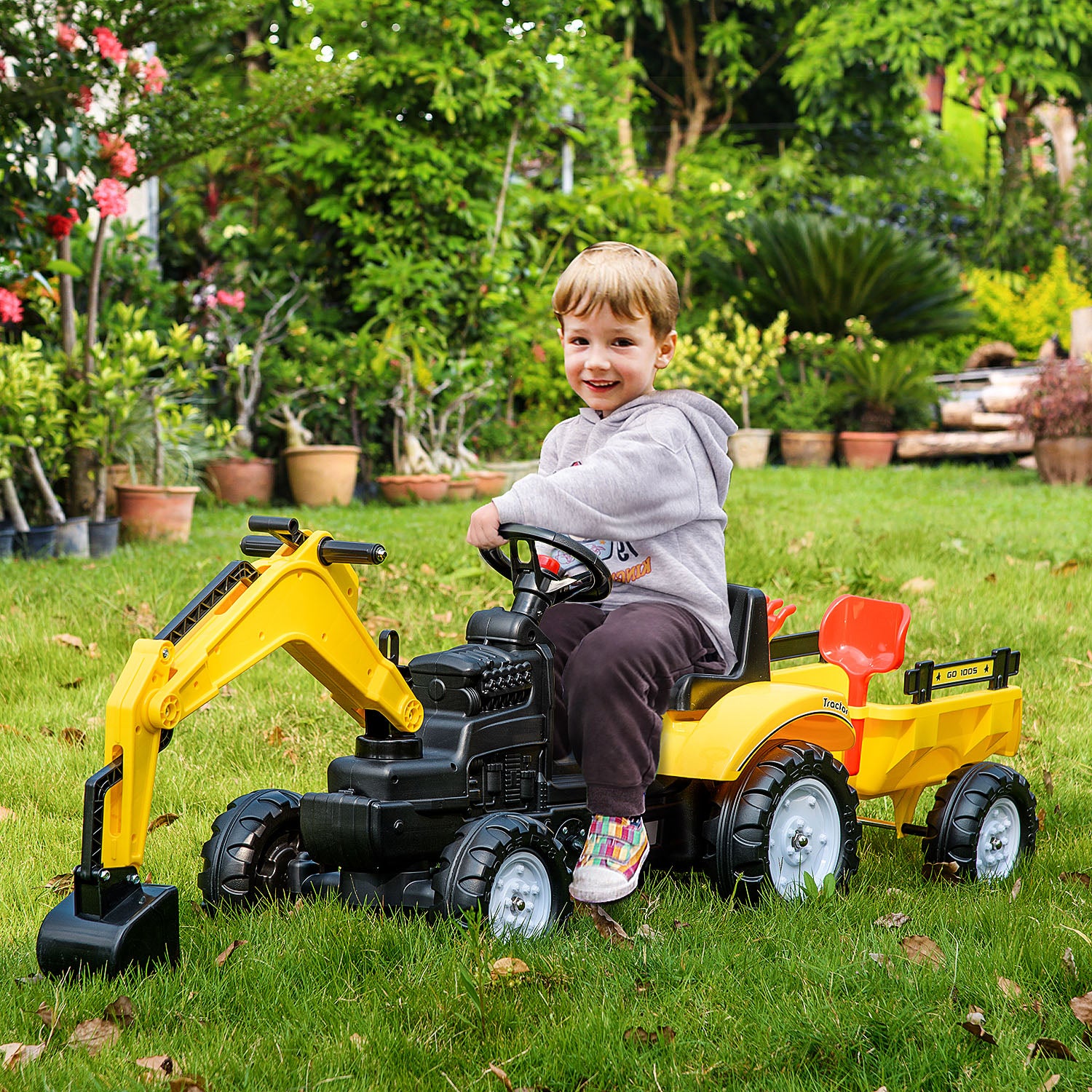 Tractor a Pedal para Crianças 3-6 Anos Amarelo 163x42x71 cm