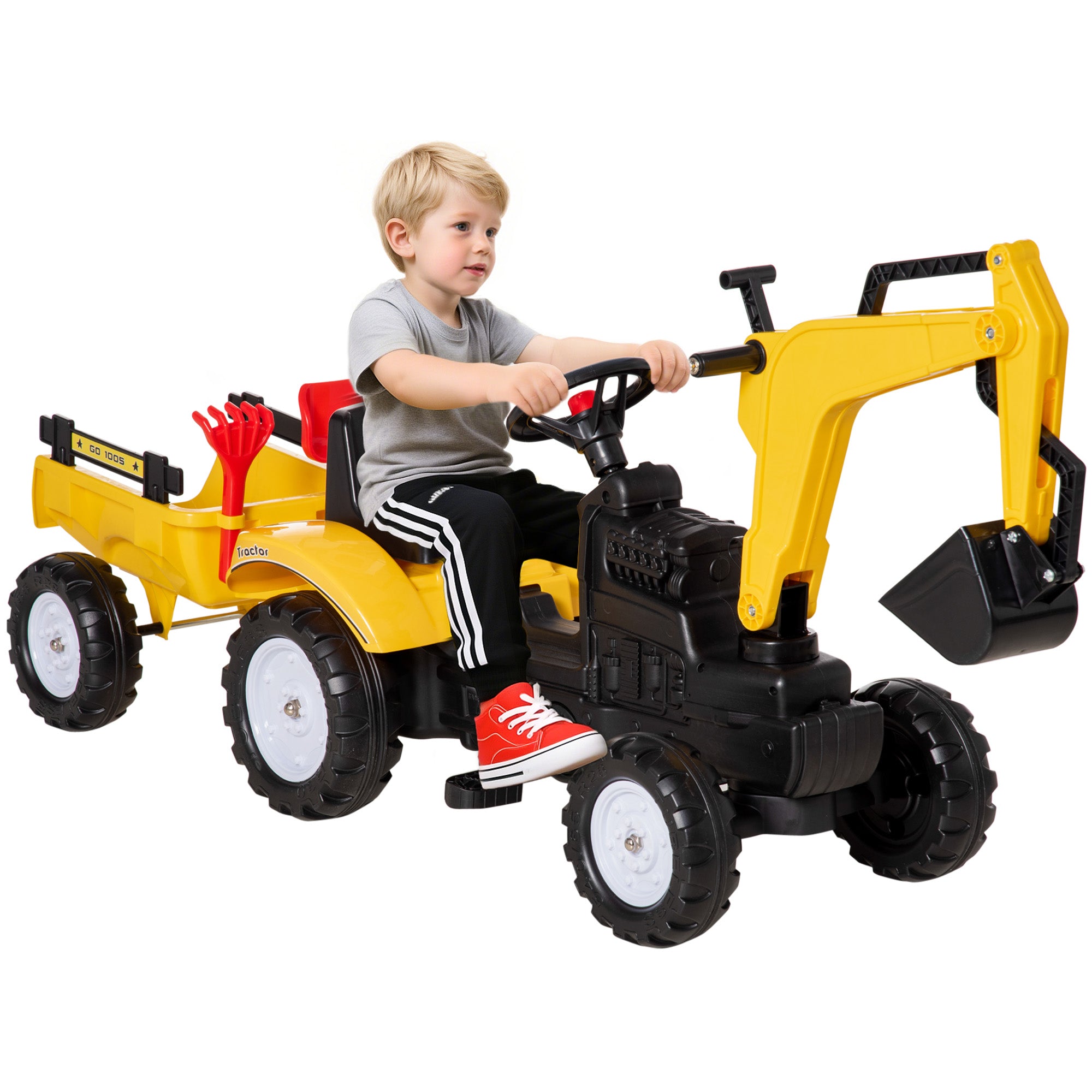 Tractor a Pedal para Crianças 3-6 Anos Amarelo 163x42x71 cm