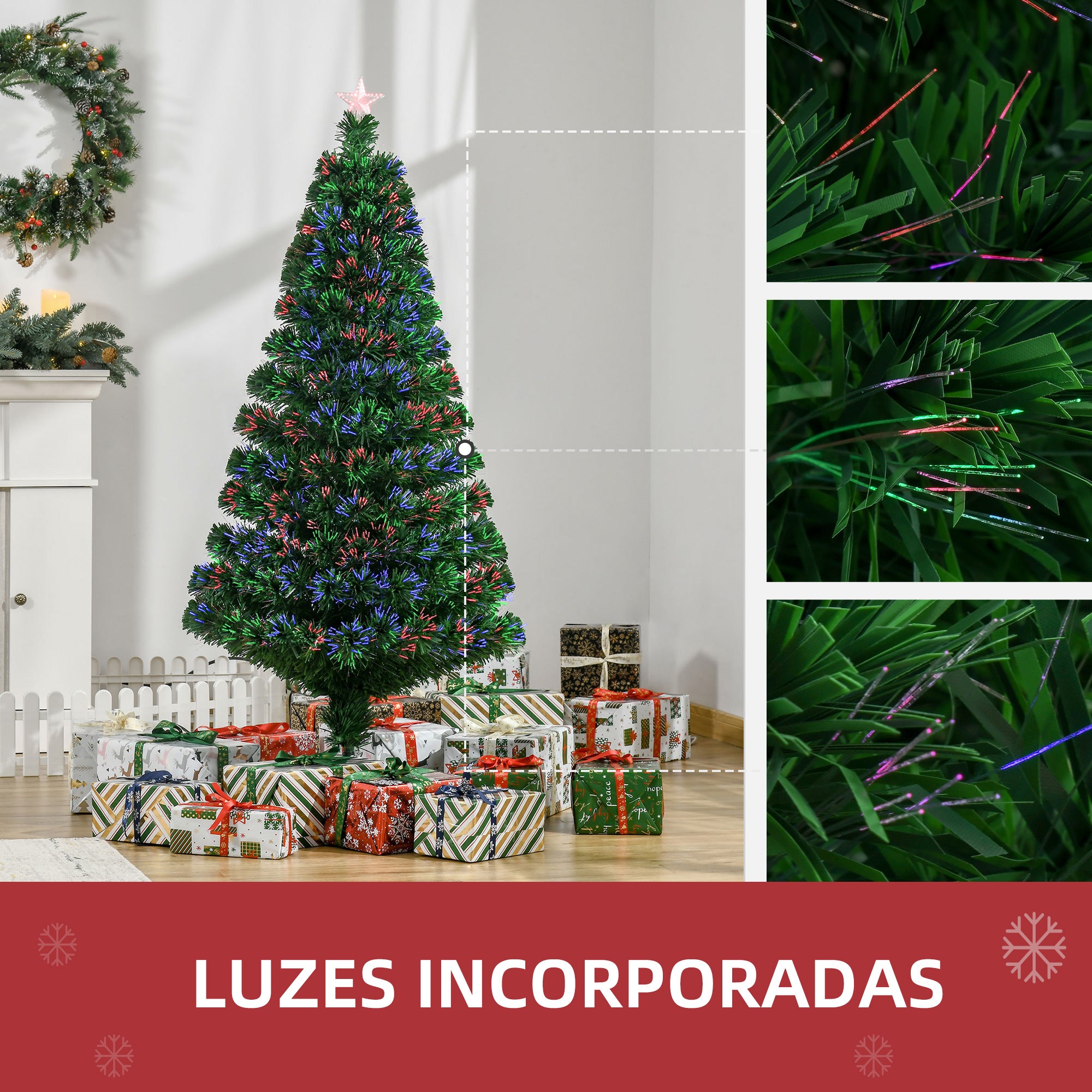 Árvore de Natal Artificial 150 cm Verde com Fibra Óptica - Ø75x150 cm
