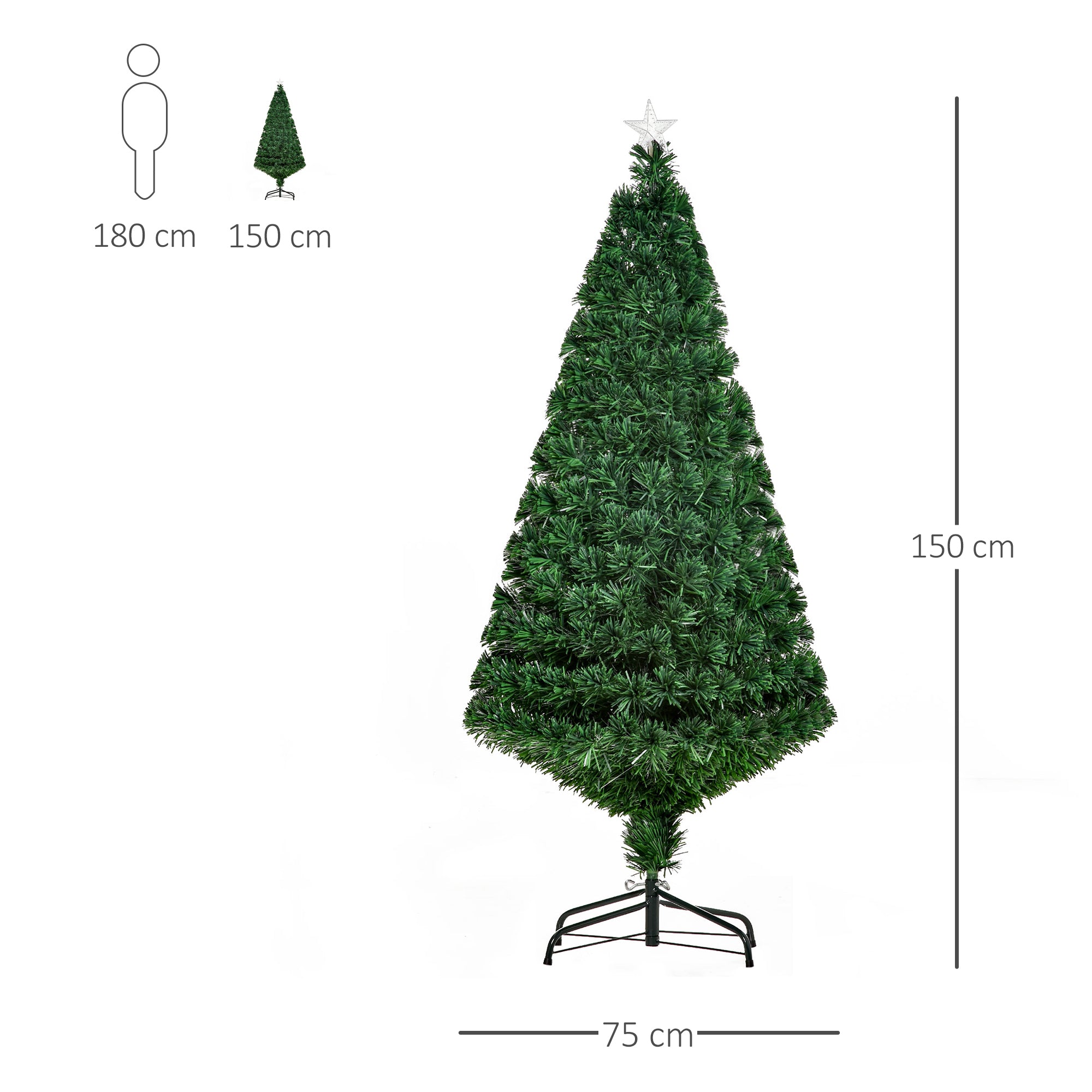 Árvore de Natal Artificial 150 cm Verde com Fibra Óptica - Ø75x150 cm