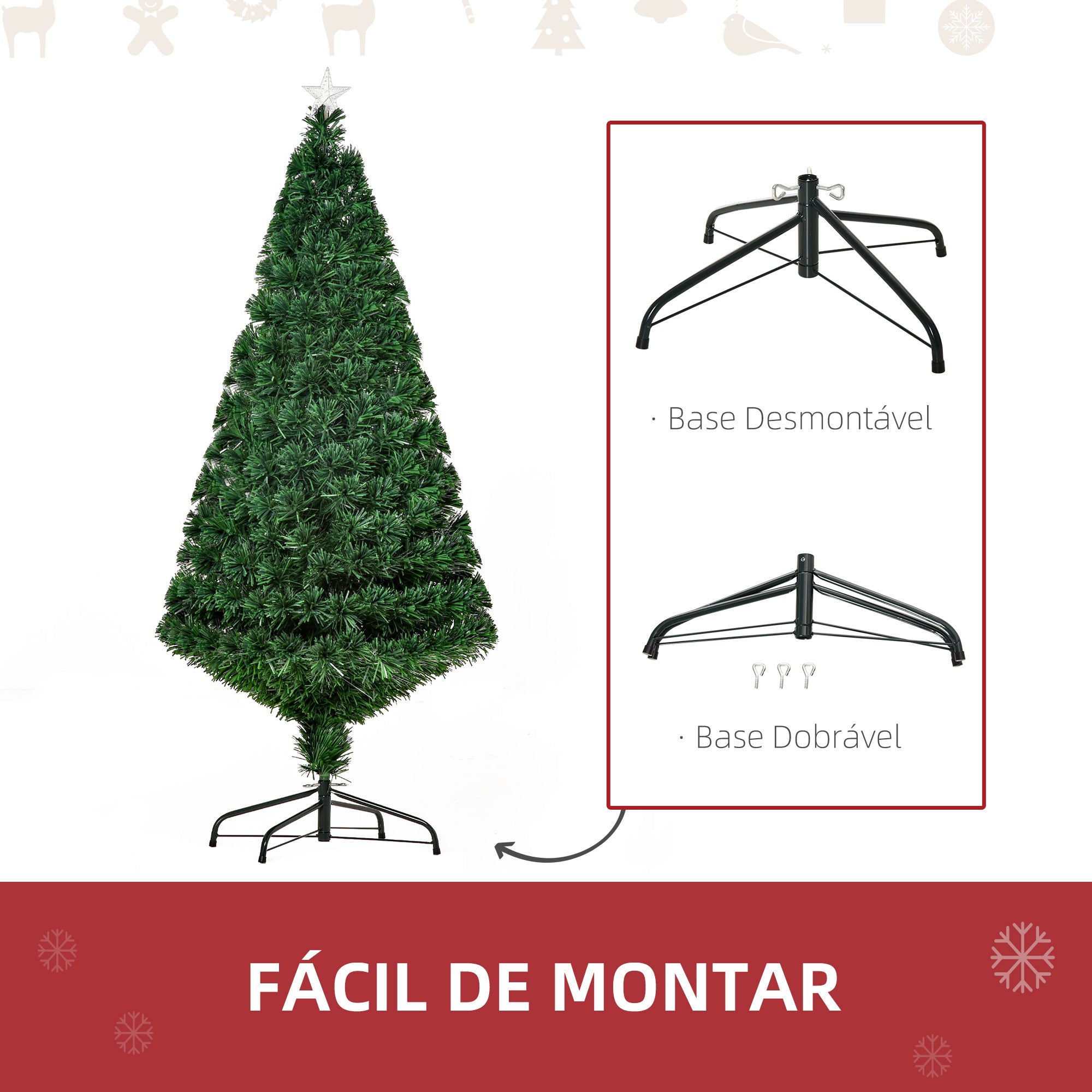 Árvore de Natal Artificial 150 cm Verde com Fibra Óptica - Ø75x150 cm