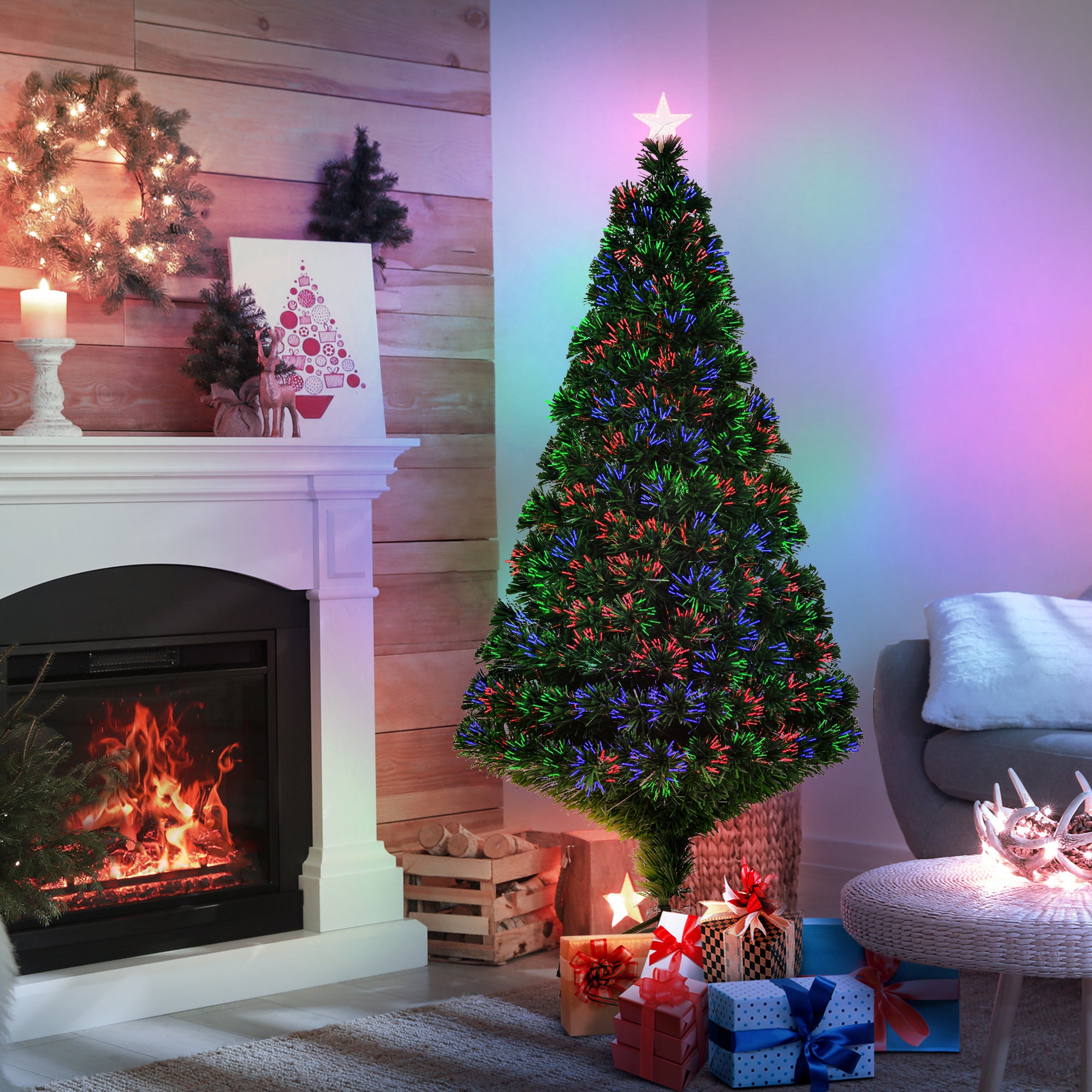 Árvore de Natal Artificial 150 cm Verde com Fibra Óptica - Ø75x150 cm