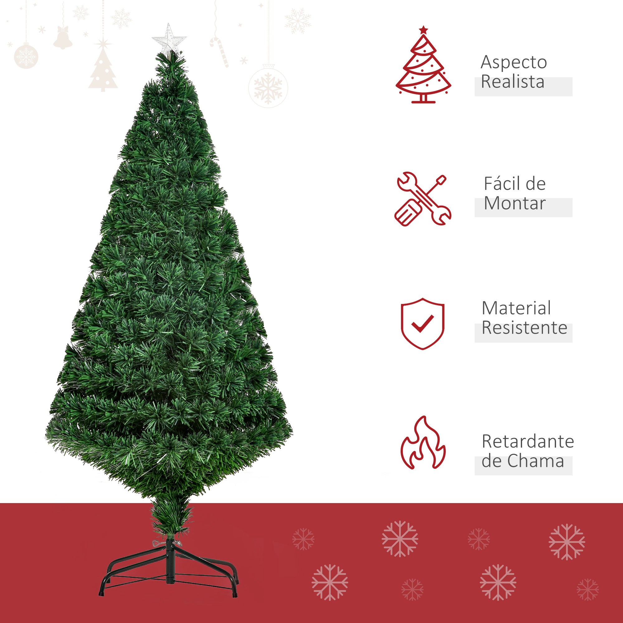 Árvore de Natal Artificial 150 cm Verde com Fibra Óptica - Ø75x150 cm