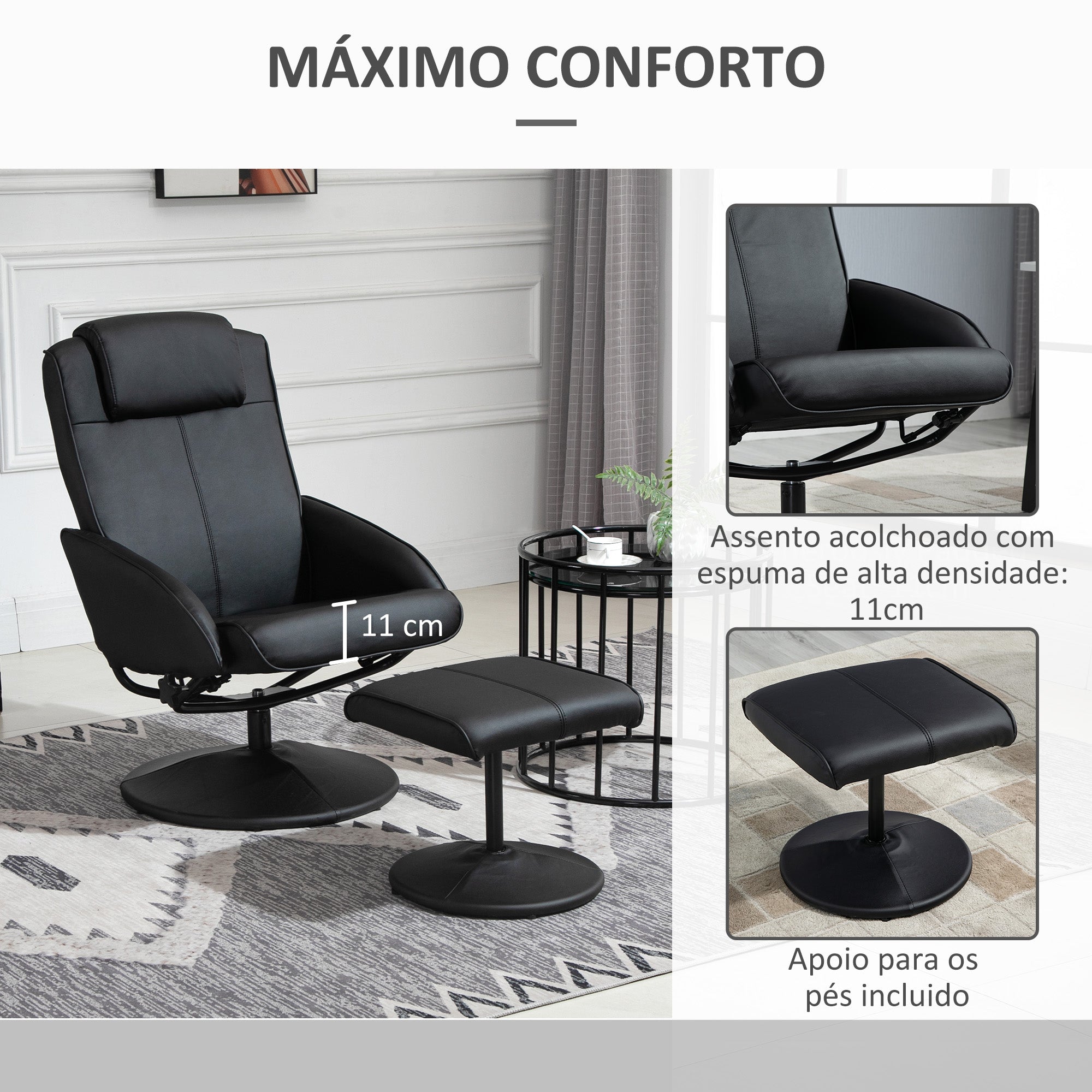 Poltrona Relax Reclinável 145° Preto 78x67x98 cm