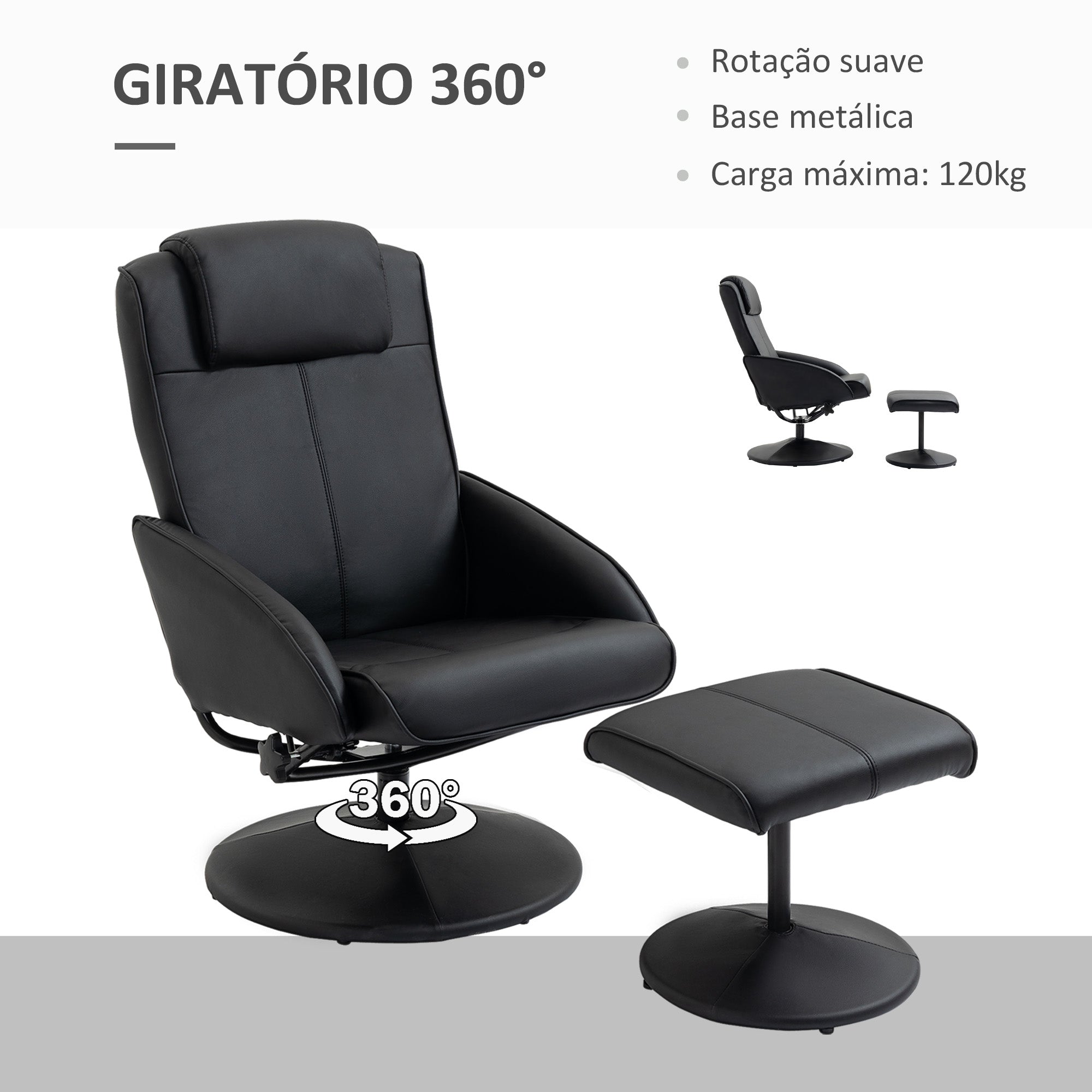 Poltrona Relax Reclinável 145° Preto 78x67x98 cm