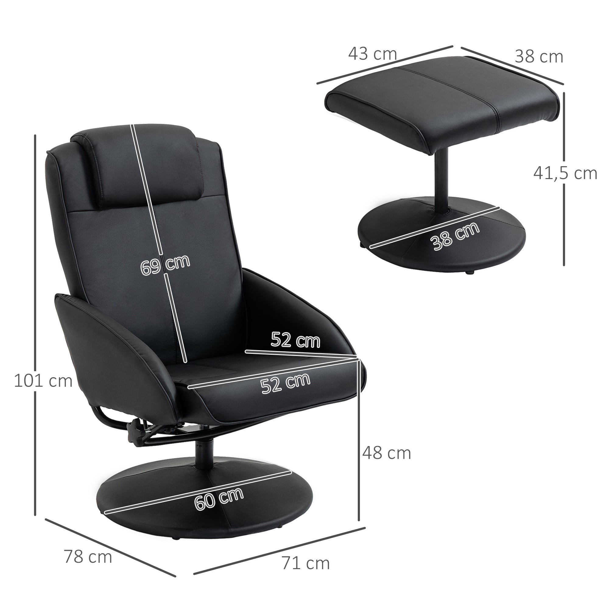 Poltrona Relax Reclinável 145° Preto 78x67x98 cm