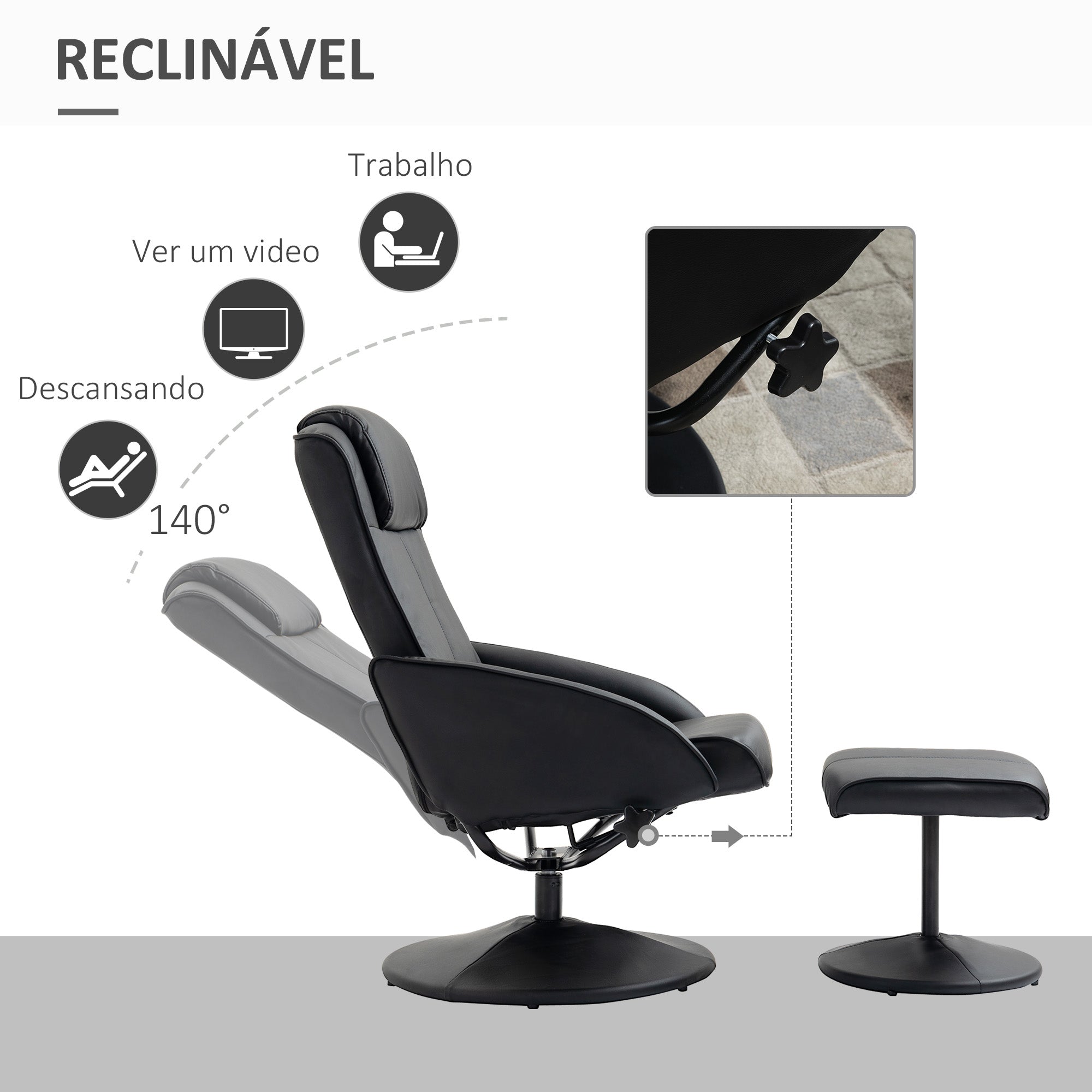 Poltrona Relax Reclinável 145° Preto 78x67x98 cm