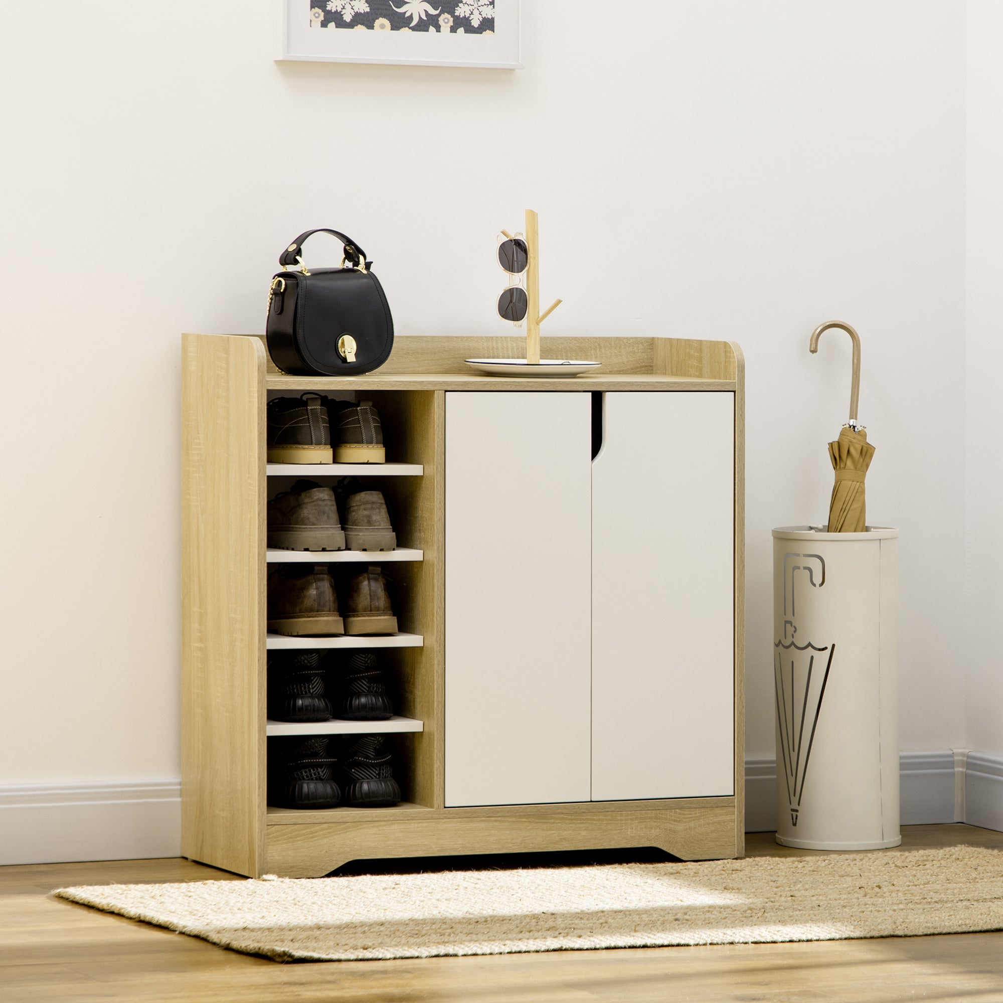 Sapateira Moderna Estreita 80x30x80 cm - Madeira e Branco