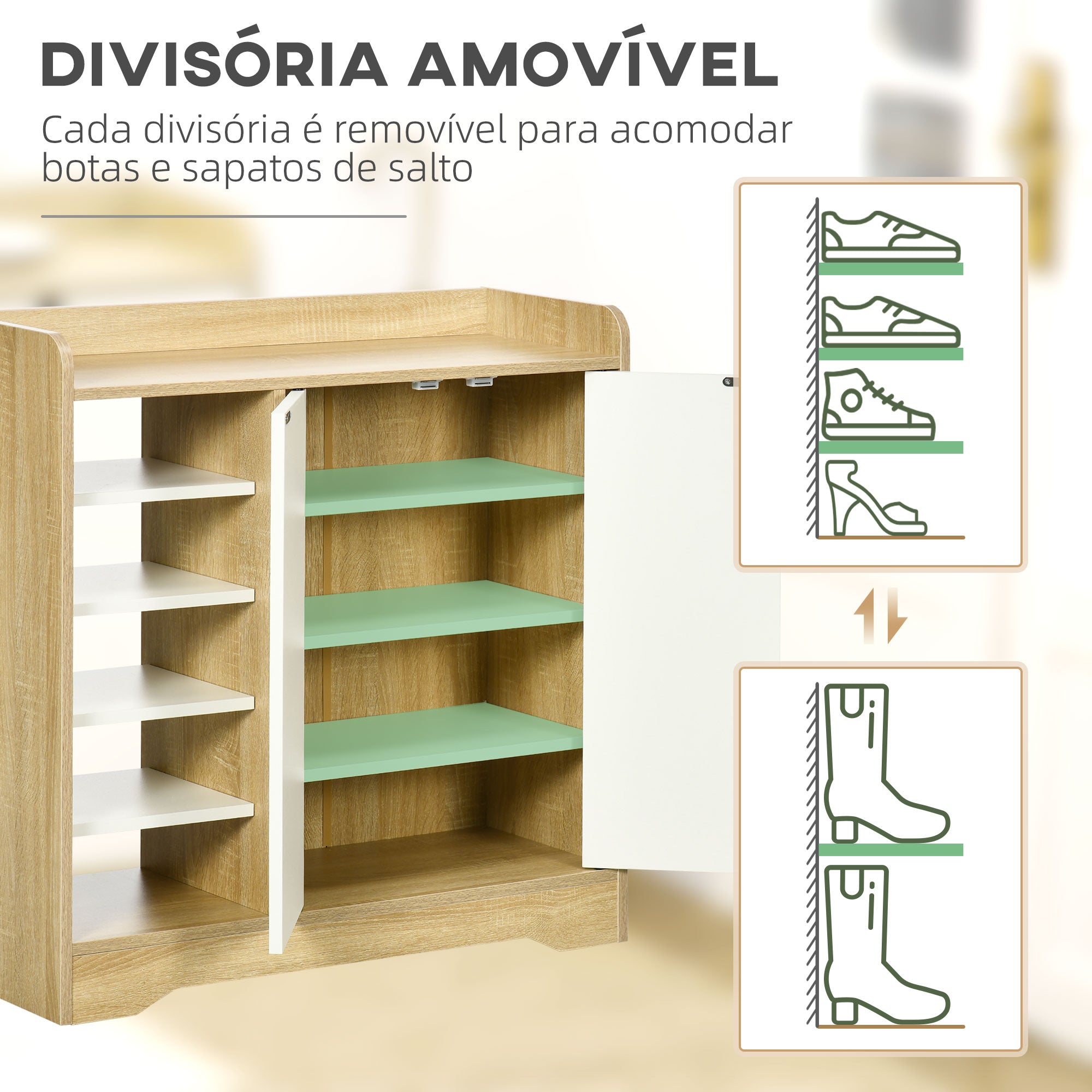 Sapateira Moderna Estreita 80x30x80 cm - Madeira e Branco