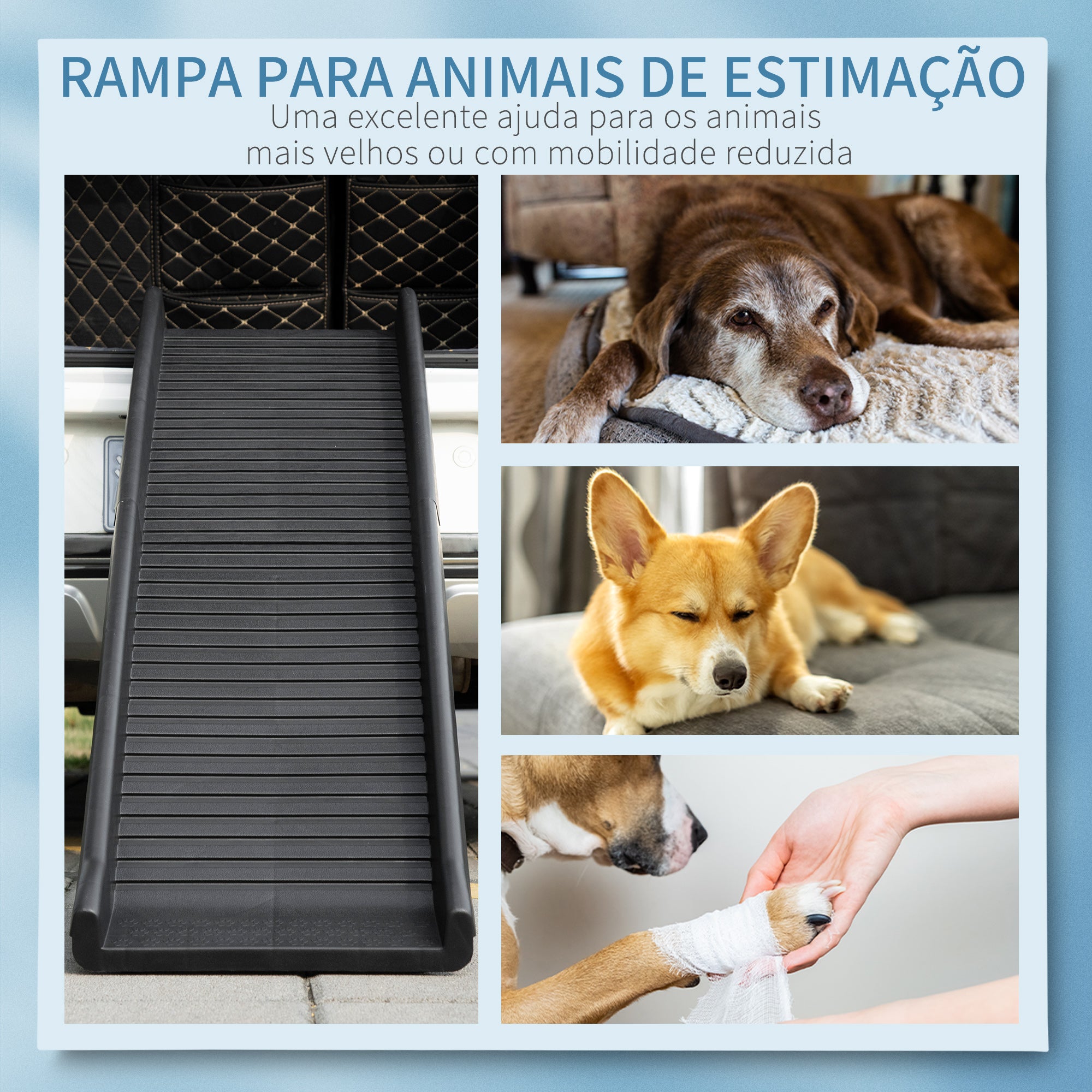 Rampa Dobrável para Animais de Estimação 155x39x14cm - Cor Preto