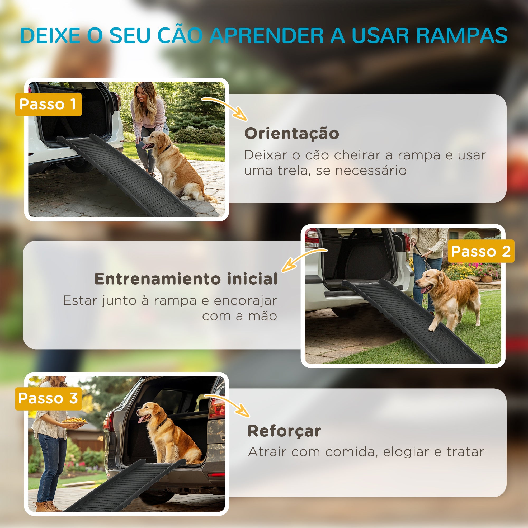 Rampa Dobrável para Animais de Estimação 155x39x14cm - Cor Preto