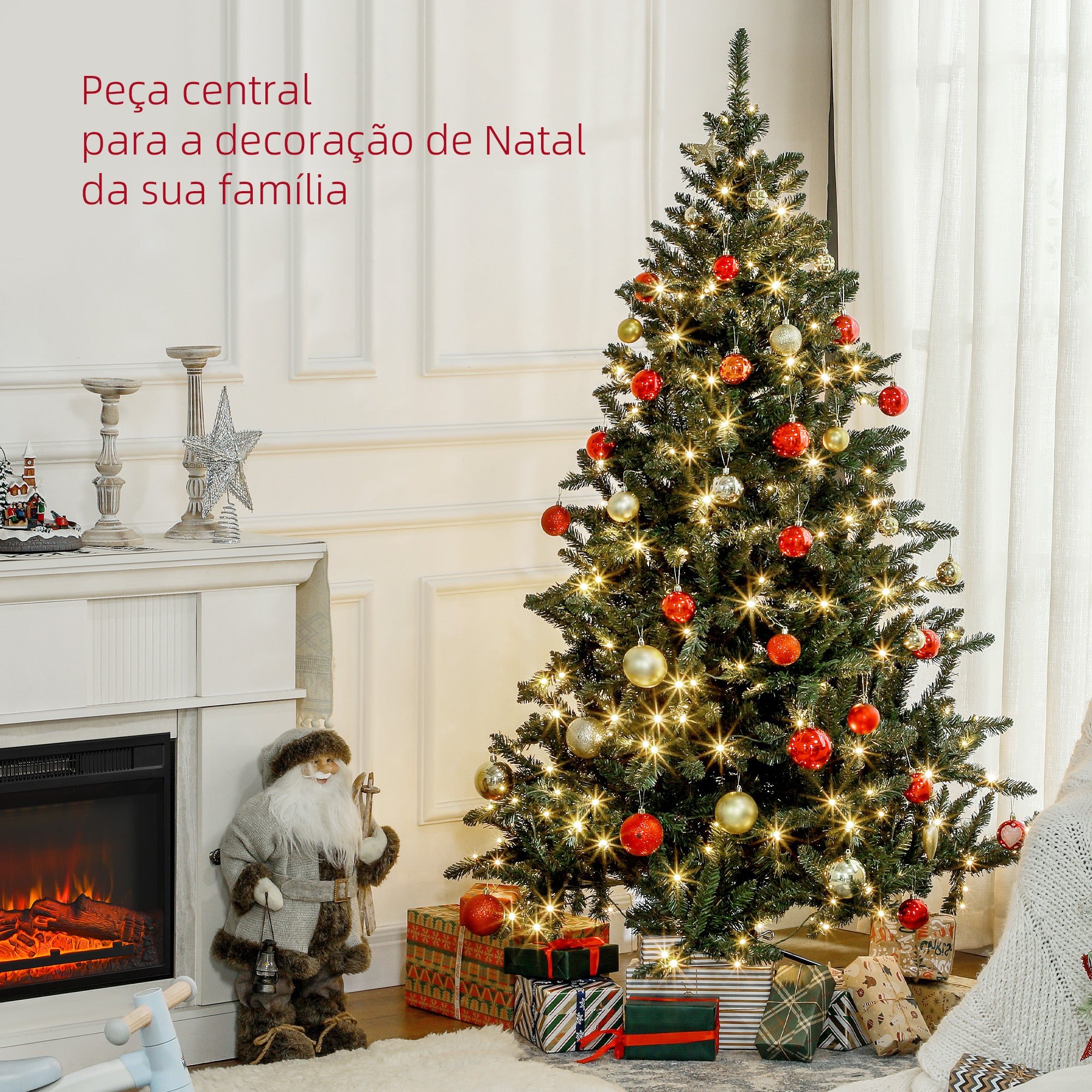 Árvore de Natal Artificial – 180 cm – Verde – Plástico e Metal