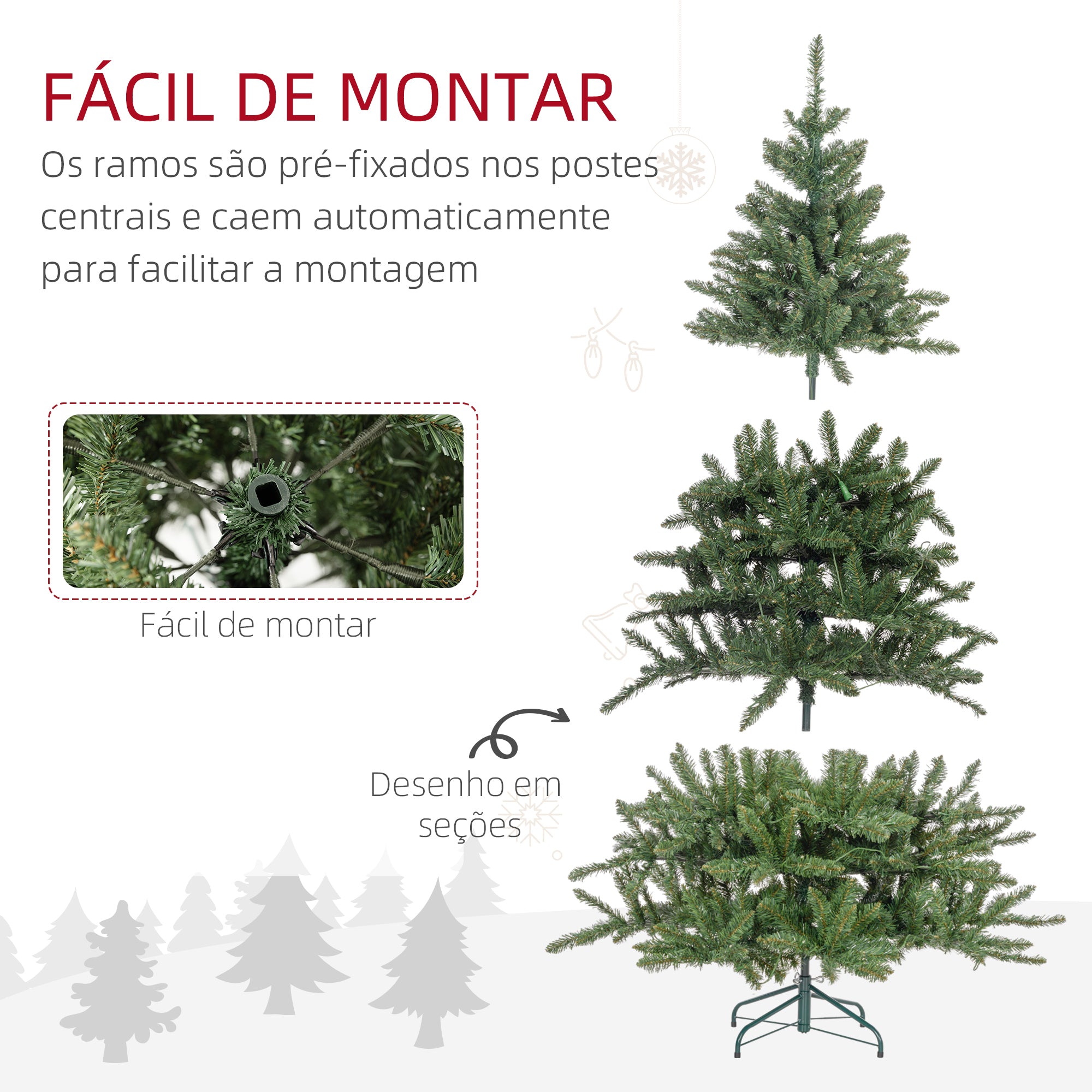 Árvore de Natal Artificial – 180 cm – Verde – Plástico e Metal