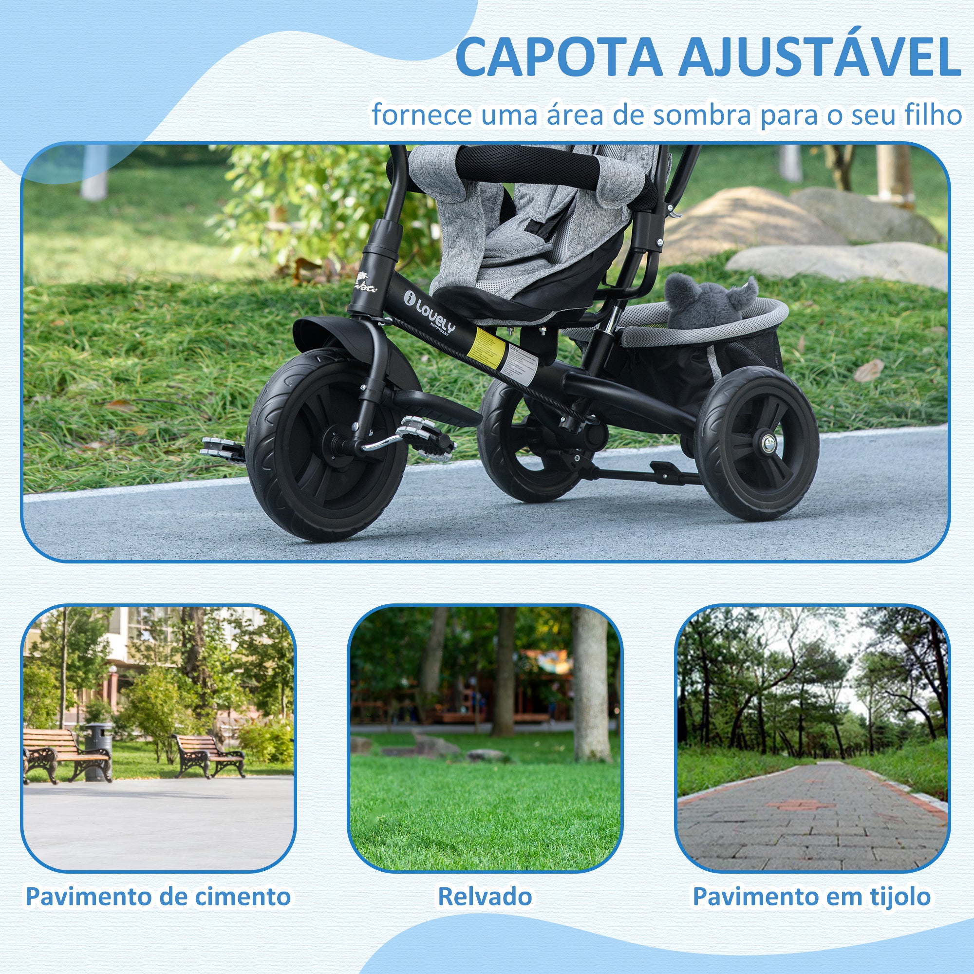 Triciclo Evolutivo Infantil 2 em 1 Cinza 102x49x102 cm