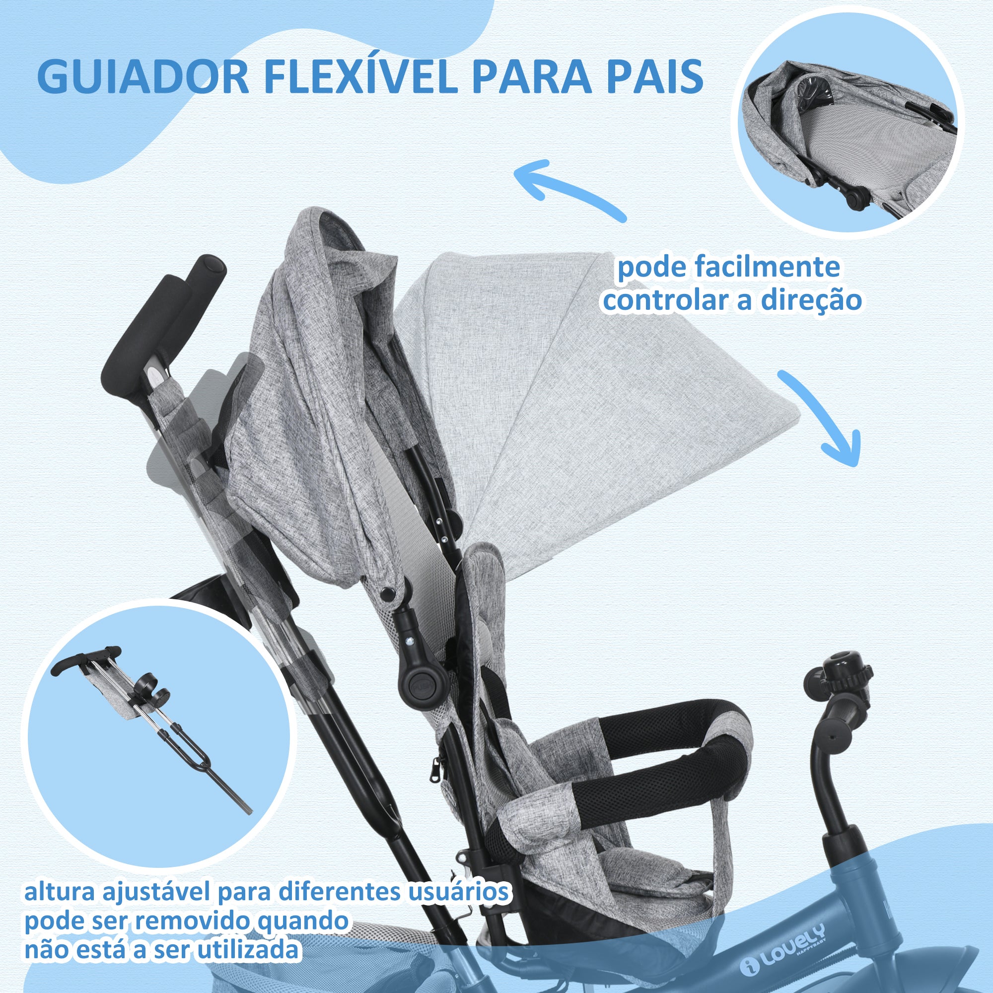 Triciclo Evolutivo Infantil 2 em 1 Cinza 102x49x102 cm