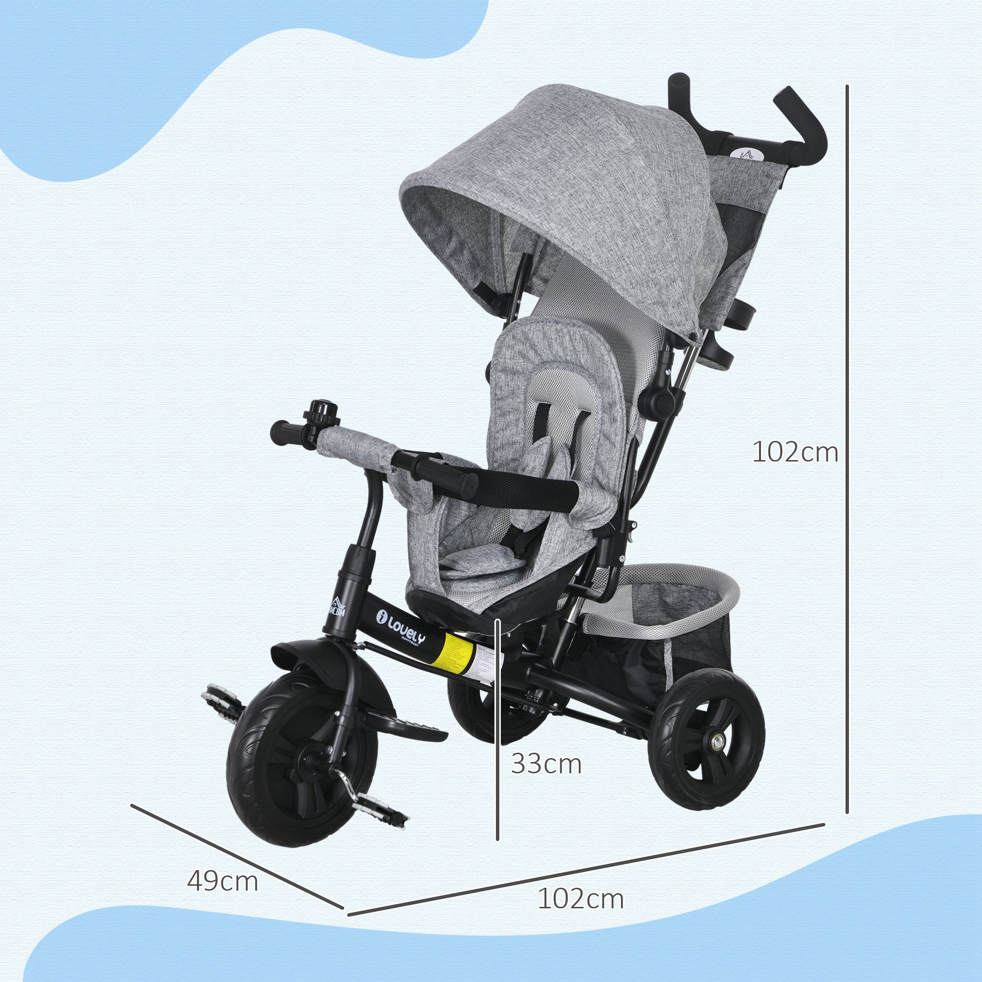Triciclo Evolutivo Infantil 2 em 1 Cinza 102x49x102 cm