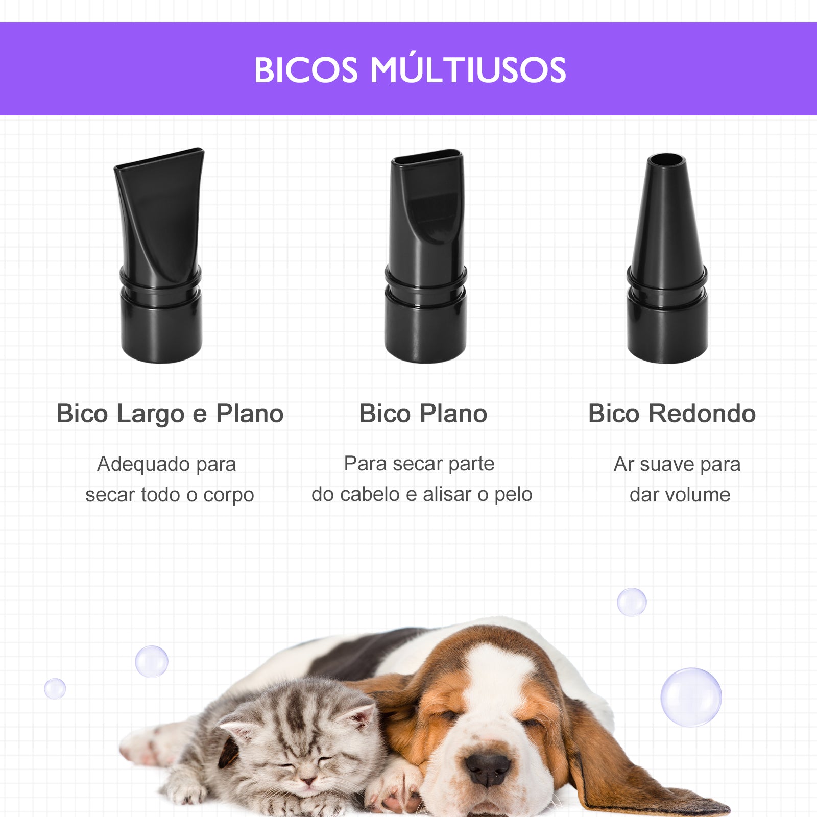 Secador de Pelo para Animais de Estimação Roxo 40x16x20cm - Potente 2800W