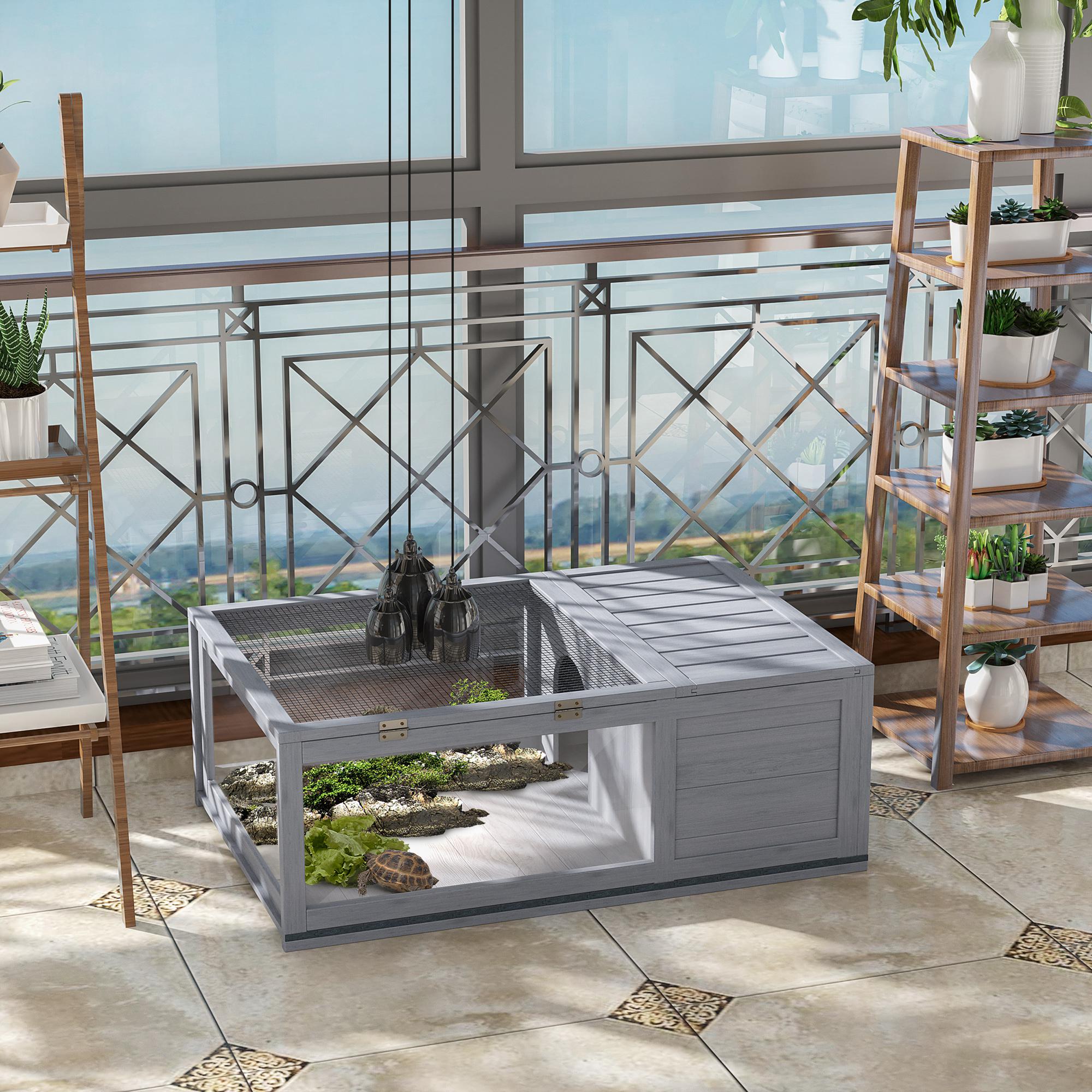 Casa para Répteis – 91x60,5x32 cm – Cinzento – Madeira de abeto