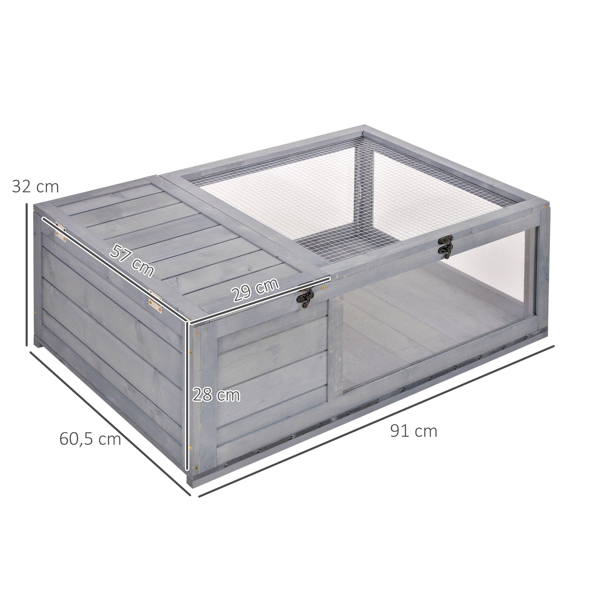 Casa para Répteis – 91x60,5x32 cm – Cinzento – Madeira de abeto