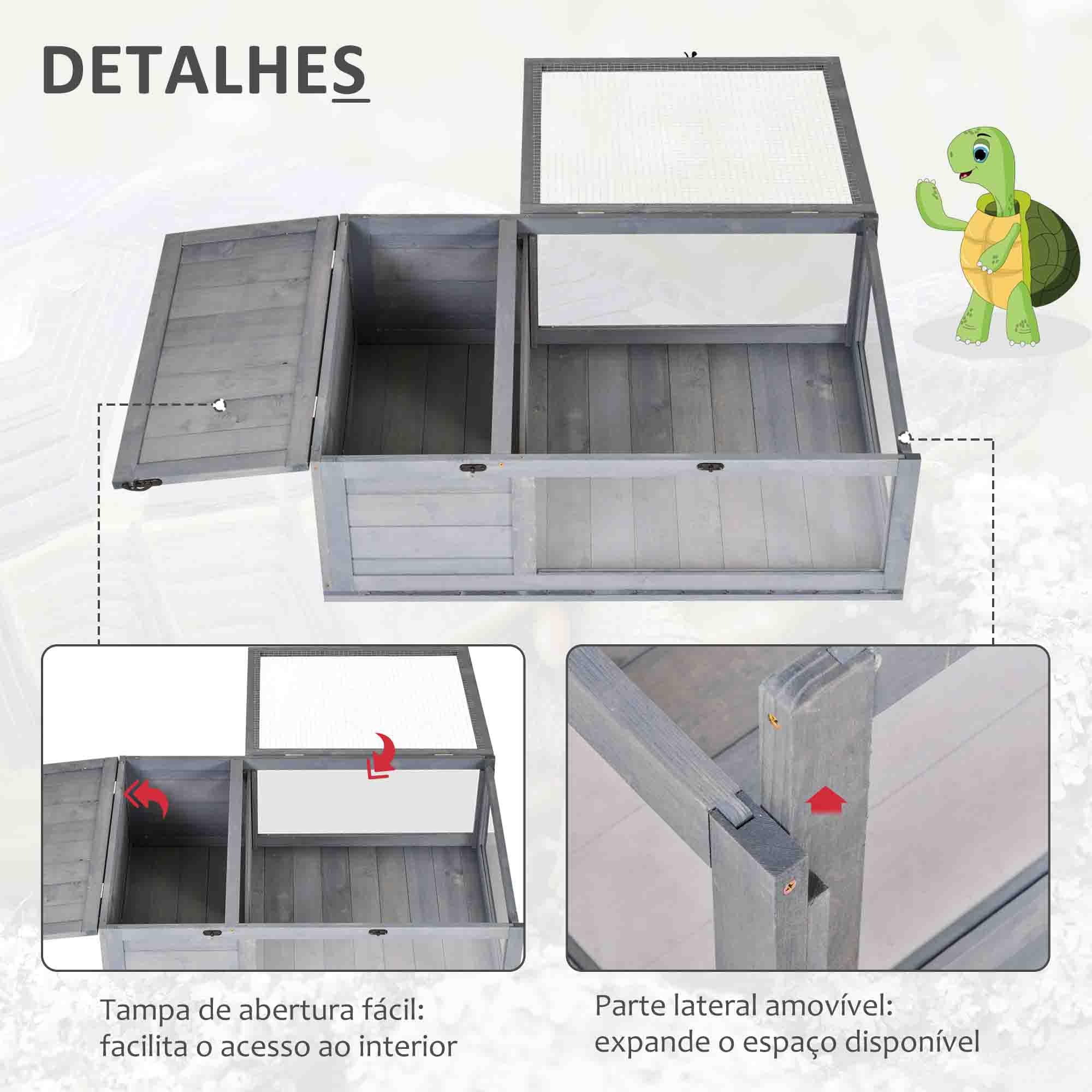 Casa para Répteis – 91x60,5x32 cm – Cinzento – Madeira de abeto