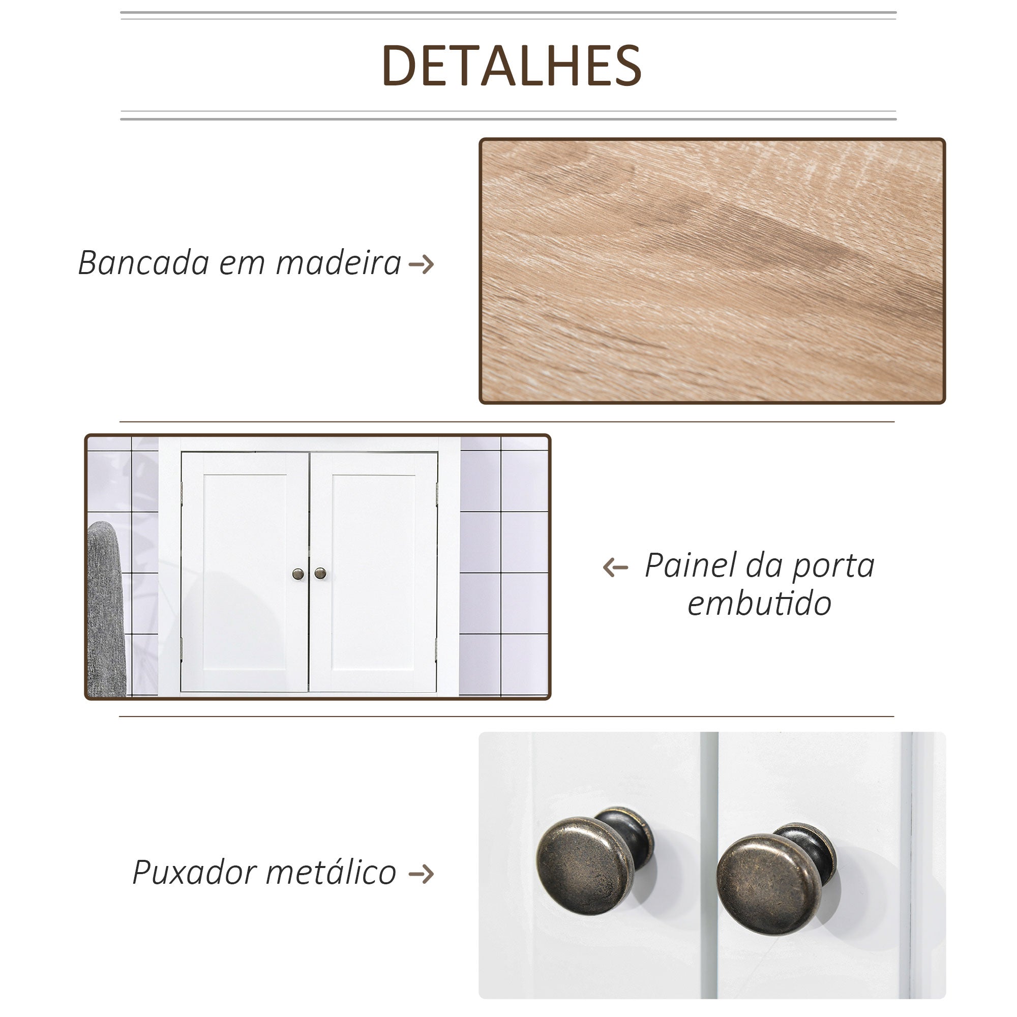 Móvel para Lavatório Branco e Madeira 60x30x60cm - Armazenamento e Elegância