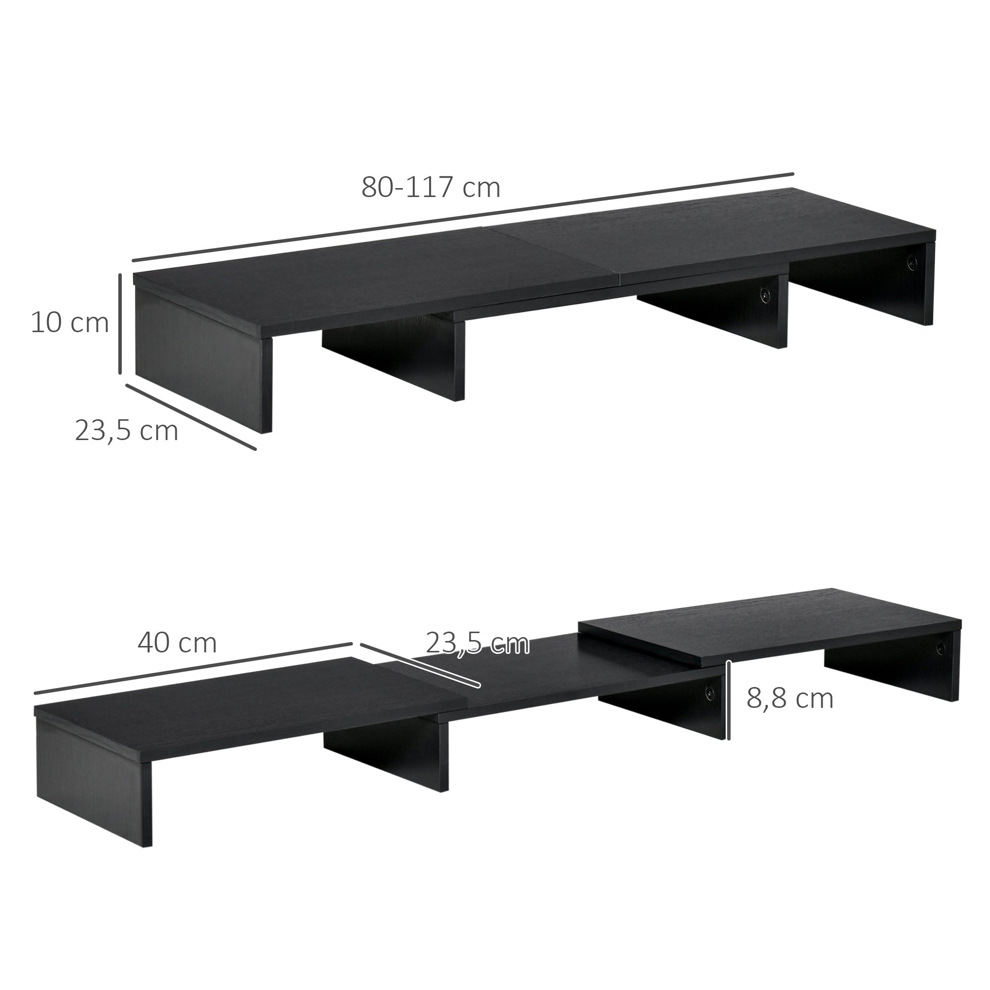 Suporte Elevado Ajustável para 2 Monitores Notebook 117x23.5x10cm Preto