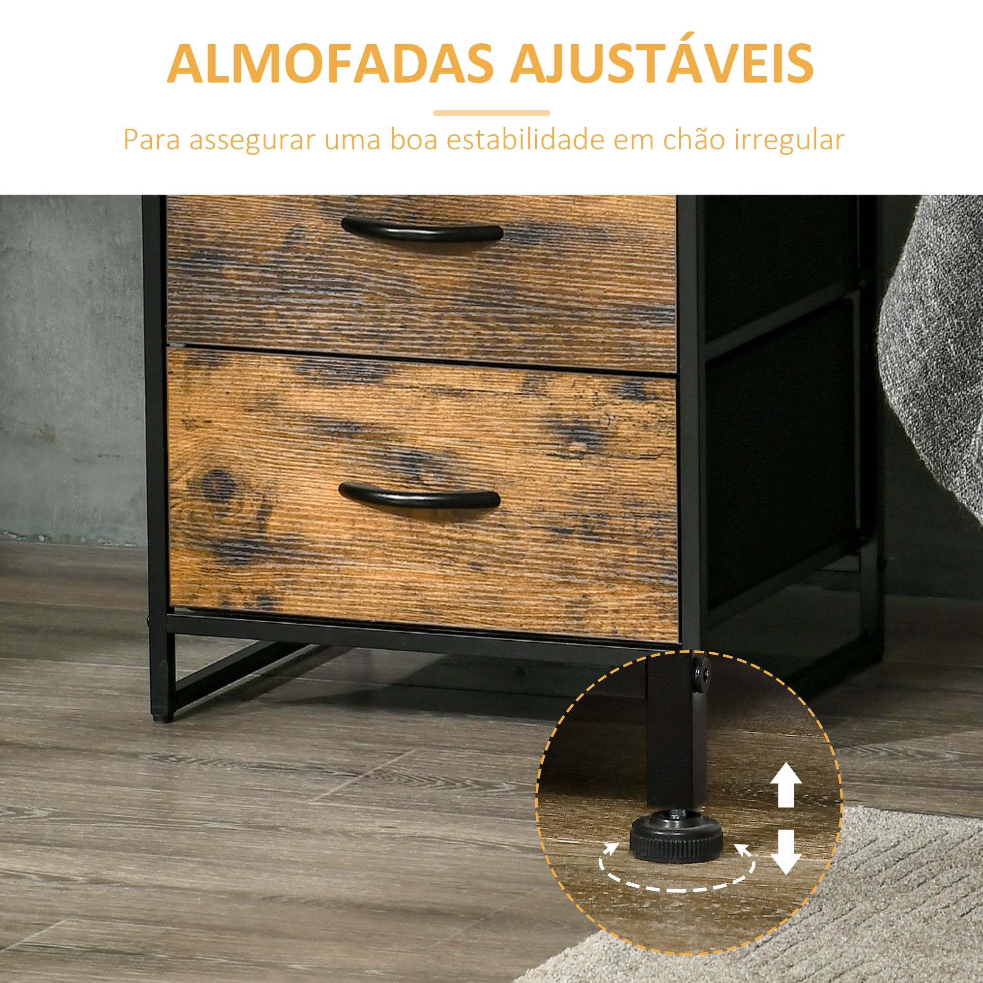 Mesa Auxiliar com 2 Gavetas Dobráveis e Prateleira Aberta 45x40x70,5 cm - Castanho Rústico