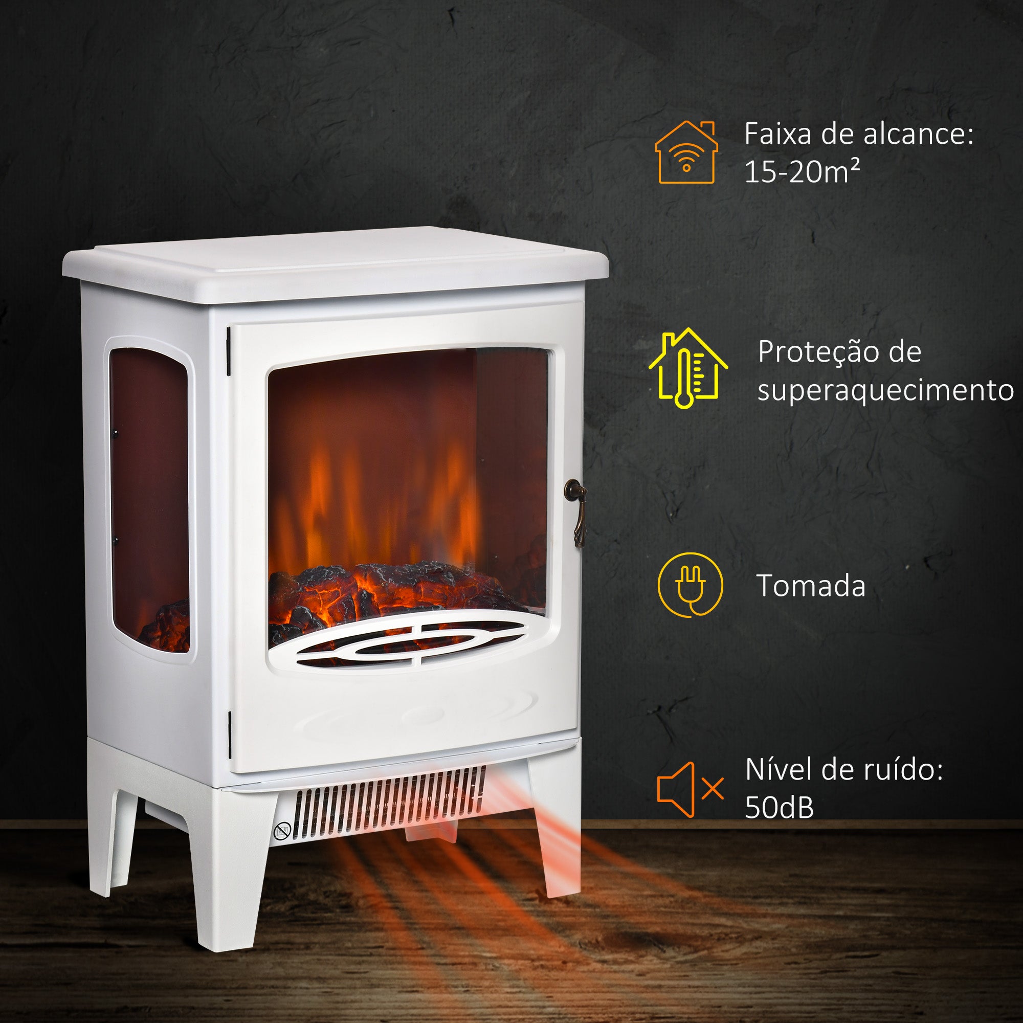 Lareira Elétrica – 39x26x54,8 cm – Branca – Aço e ABS