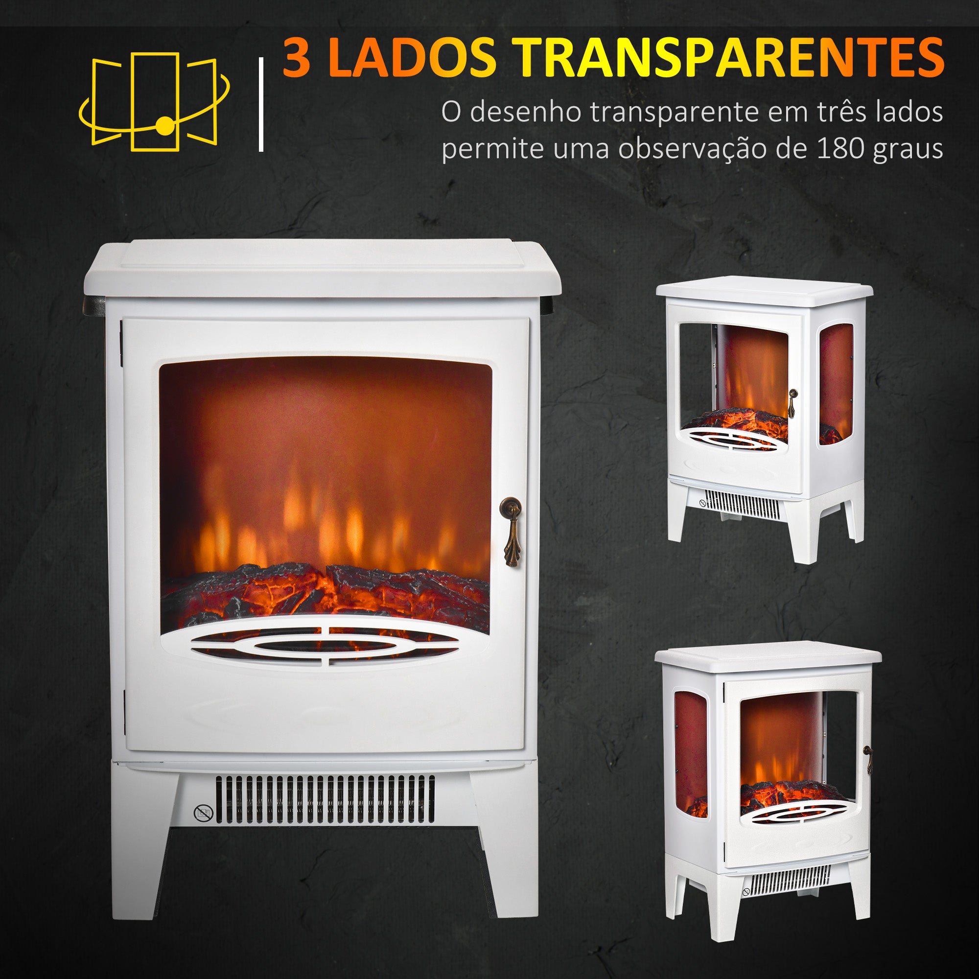Lareira Elétrica – 39x26x54,8 cm – Branca – Aço e ABS