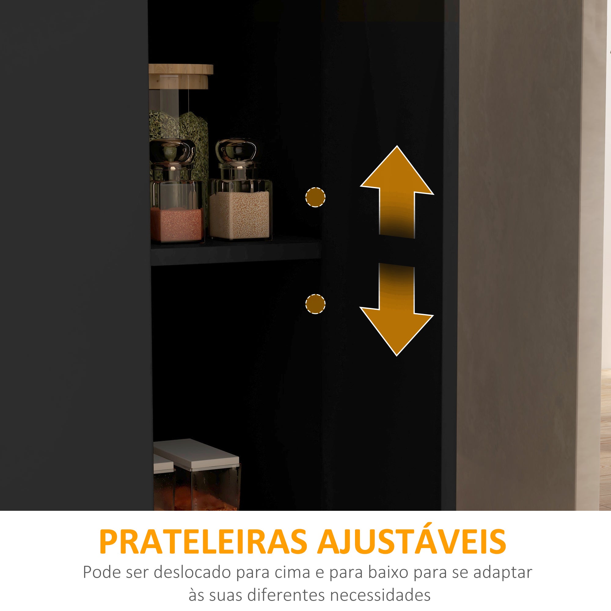 Ilha de Cozinha com 2 Prateleiras Abertas e 2 Portas - 105x60x82 cm - Preto e Carvalho