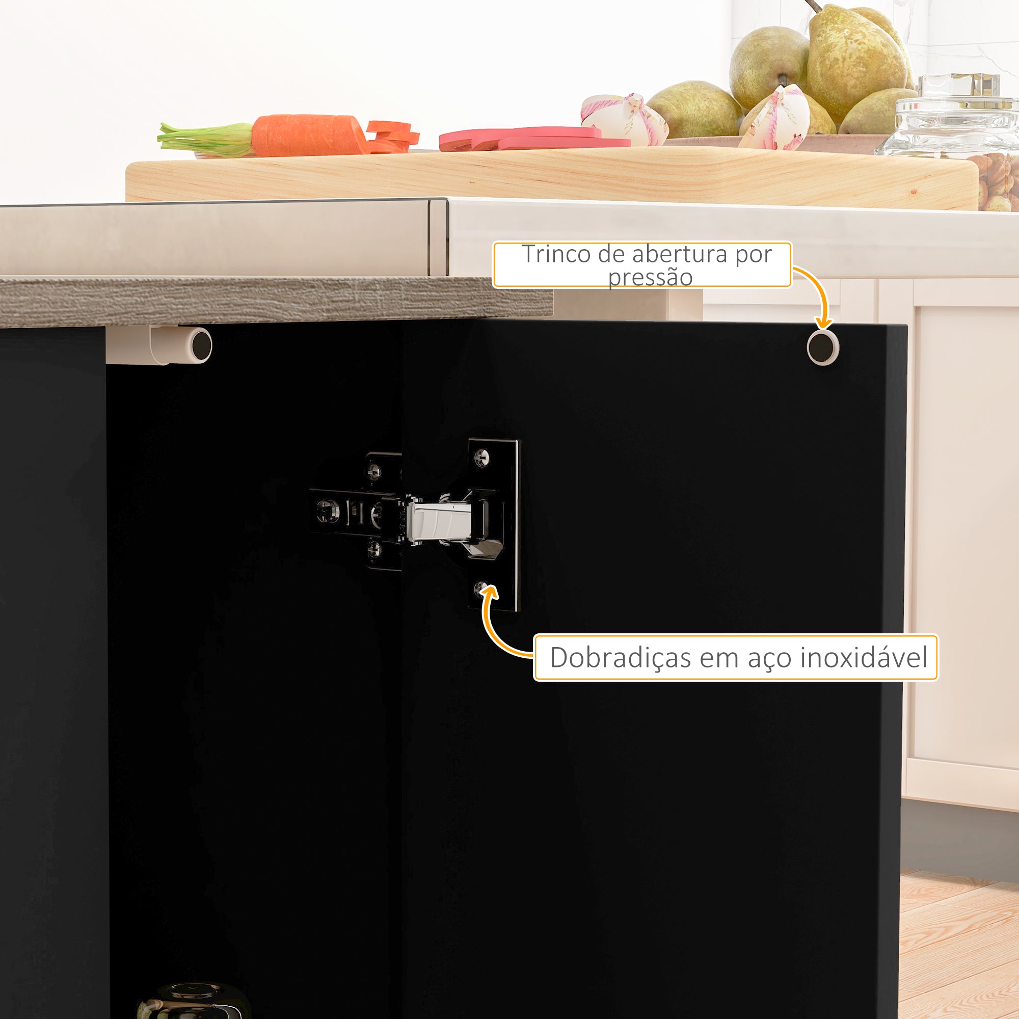 Ilha de Cozinha com 2 Prateleiras Abertas e 2 Portas - 105x60x82 cm - Preto e Carvalho