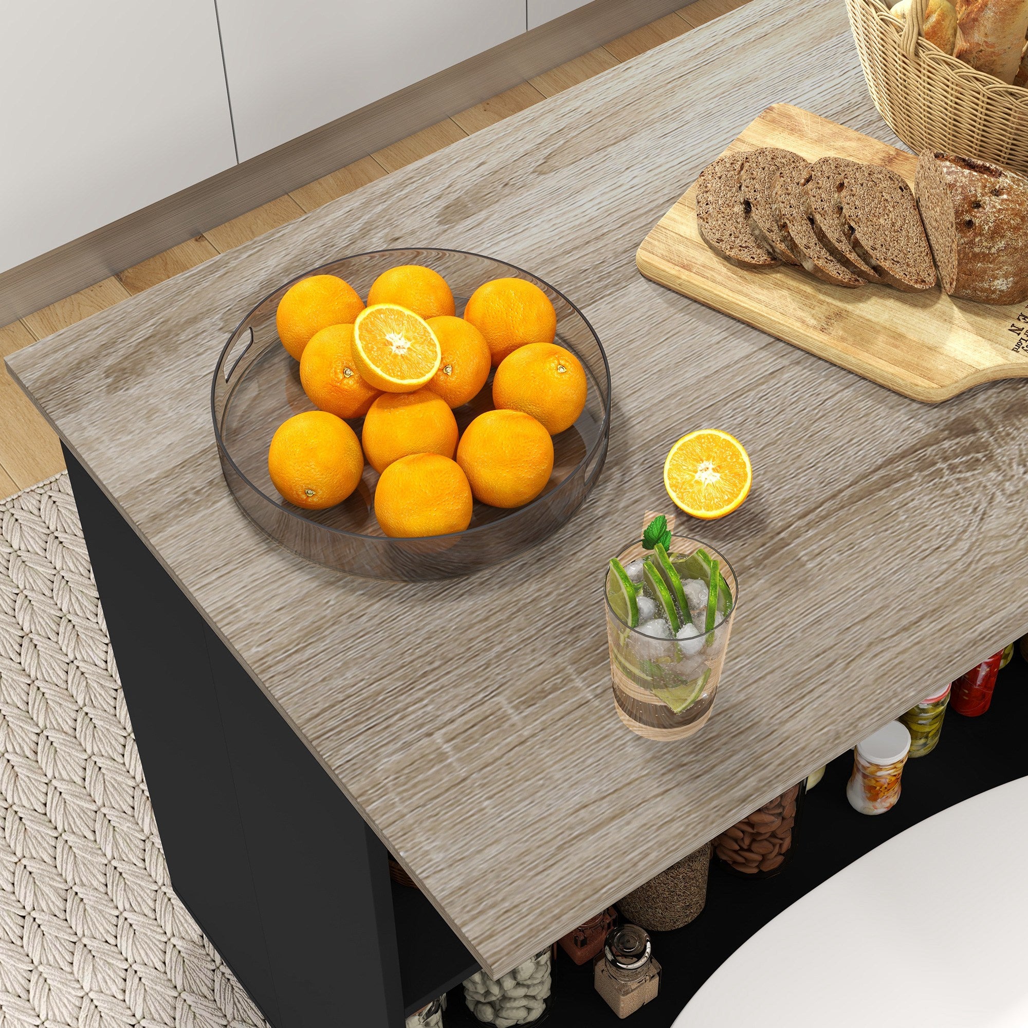 Ilha de Cozinha com 2 Prateleiras Abertas e 2 Portas - 105x60x82 cm - Preto e Carvalho