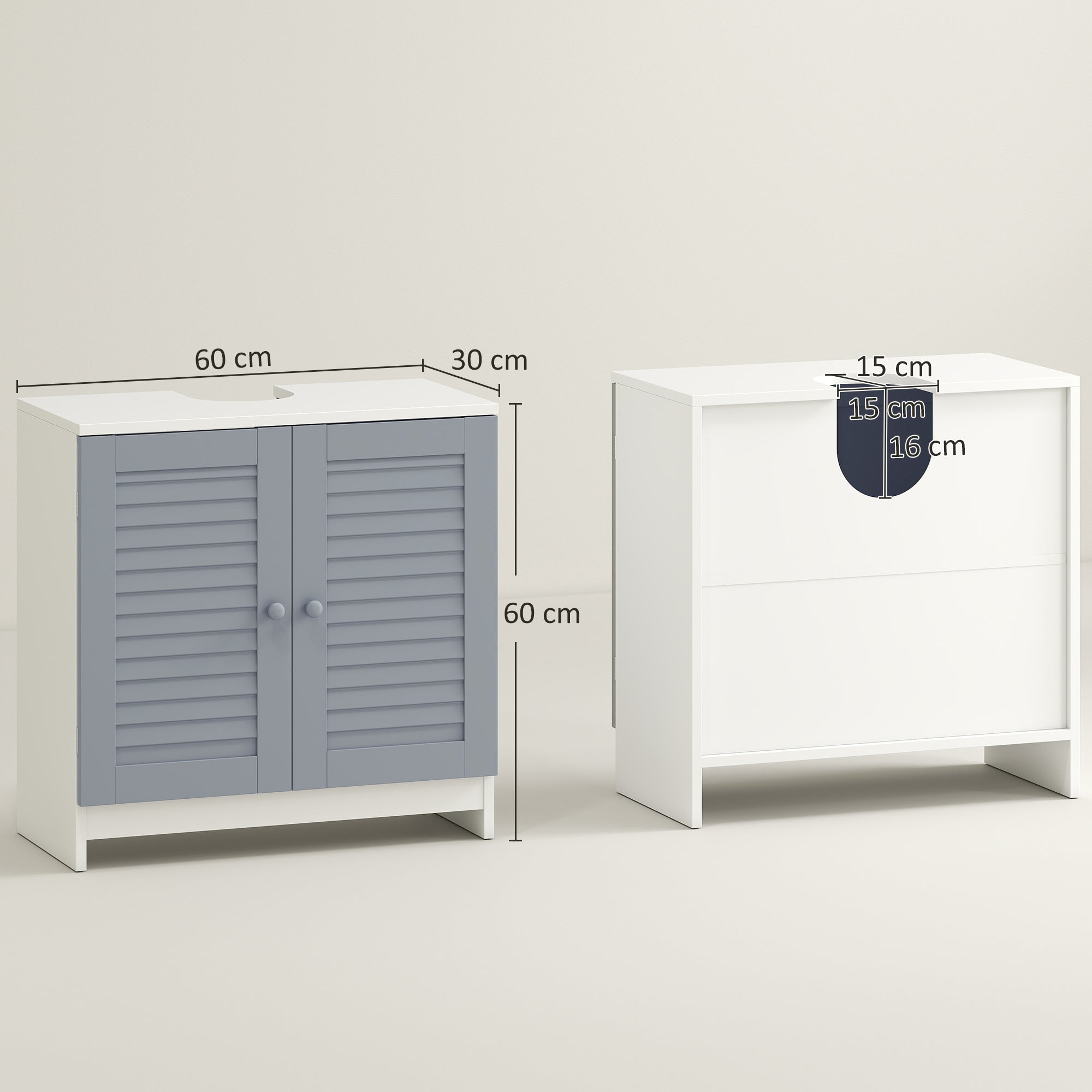 Móvel para Lavatório de Madeira Branco e Cinza 60x30x60cm