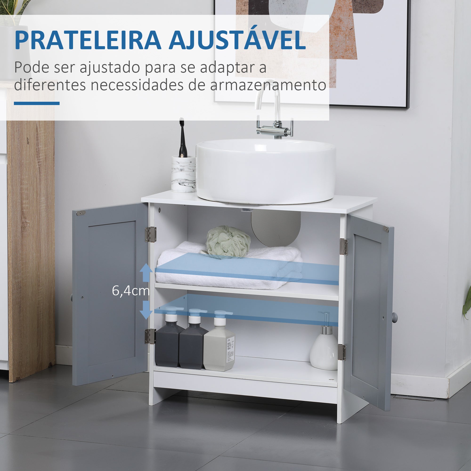 Móvel para Lavatório de Madeira Branco e Cinza 60x30x60cm